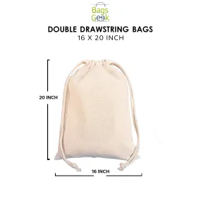 16x20 inch Natural Cotton Double Drawstring Bags