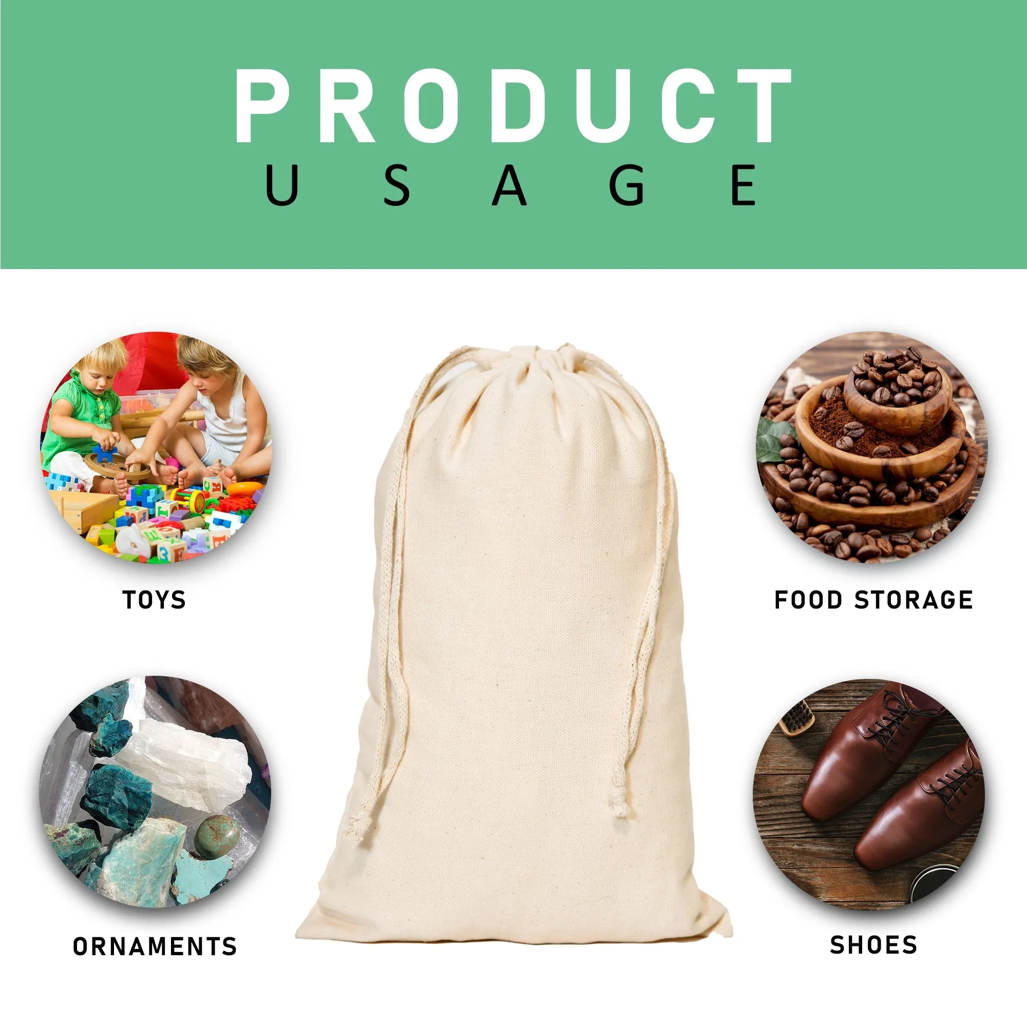 16x20 inch Natural Cotton Double Drawstring Bags