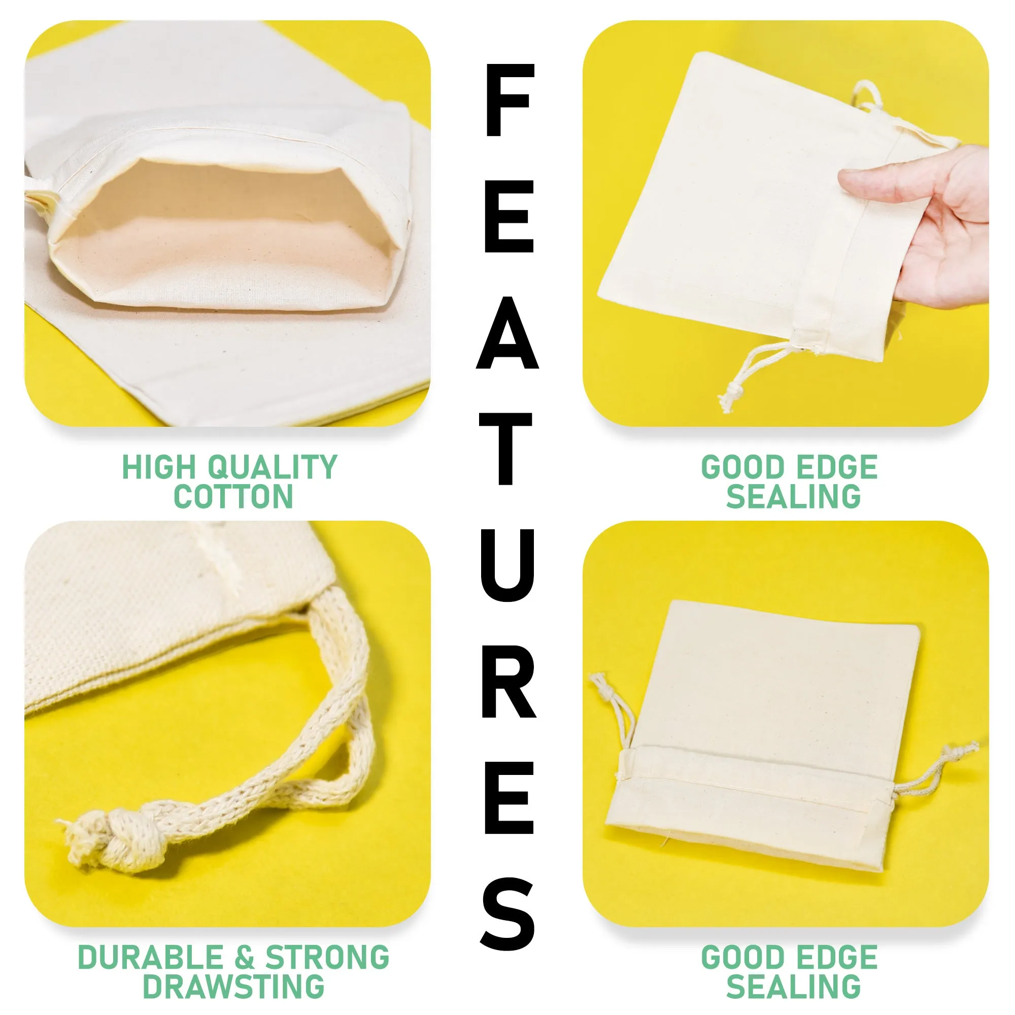 16x20 inch Natural Cotton Double Drawstring Bags