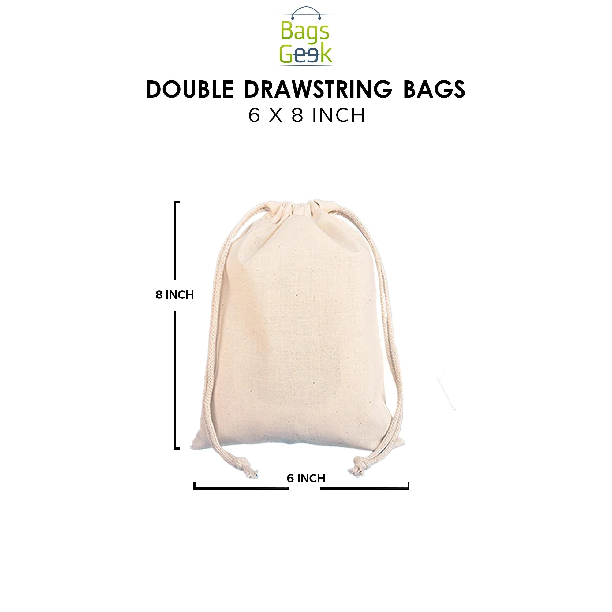6x8 inch Double Drawstring Bags