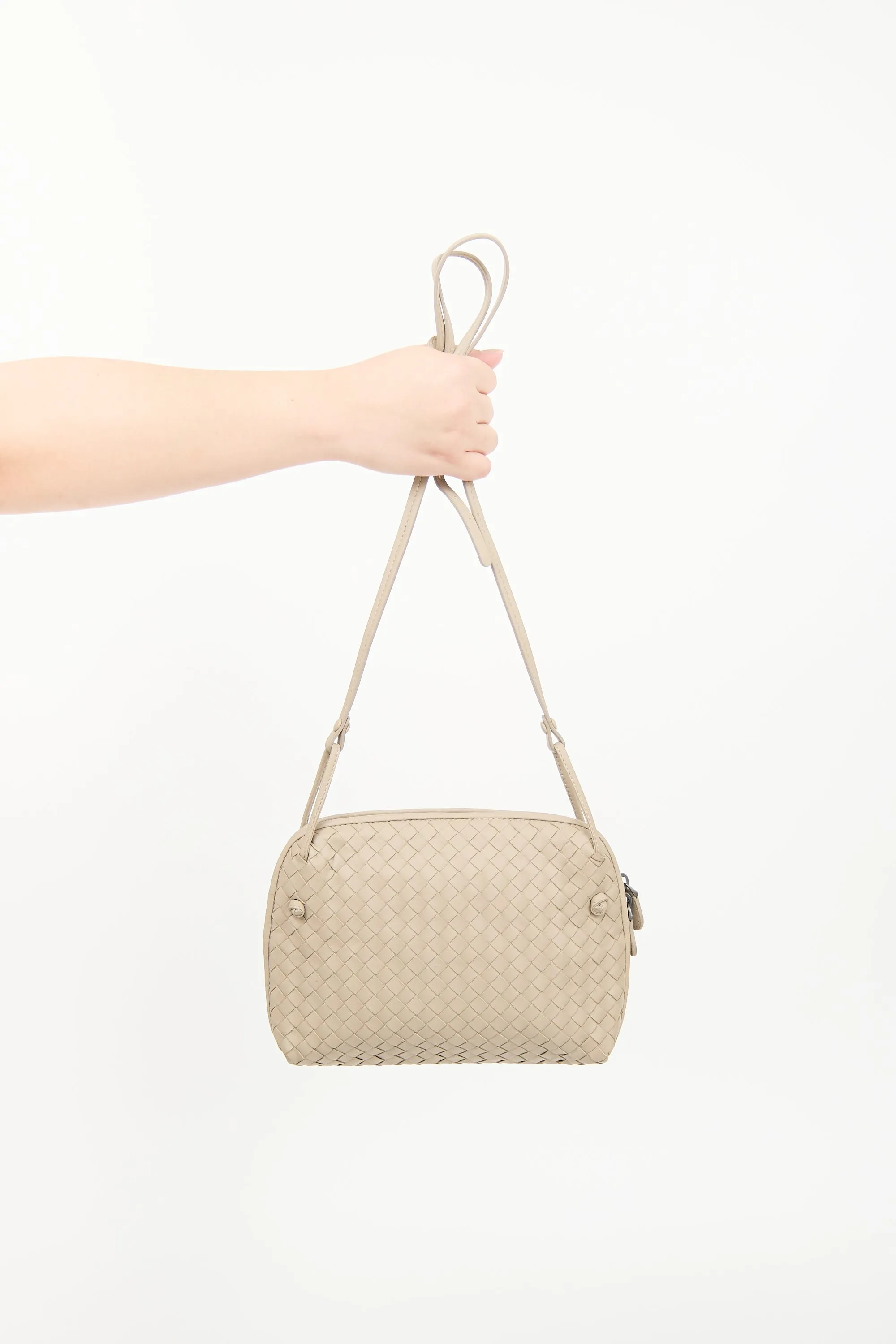 Beige Intrecciato Nodini Crossbody Bag