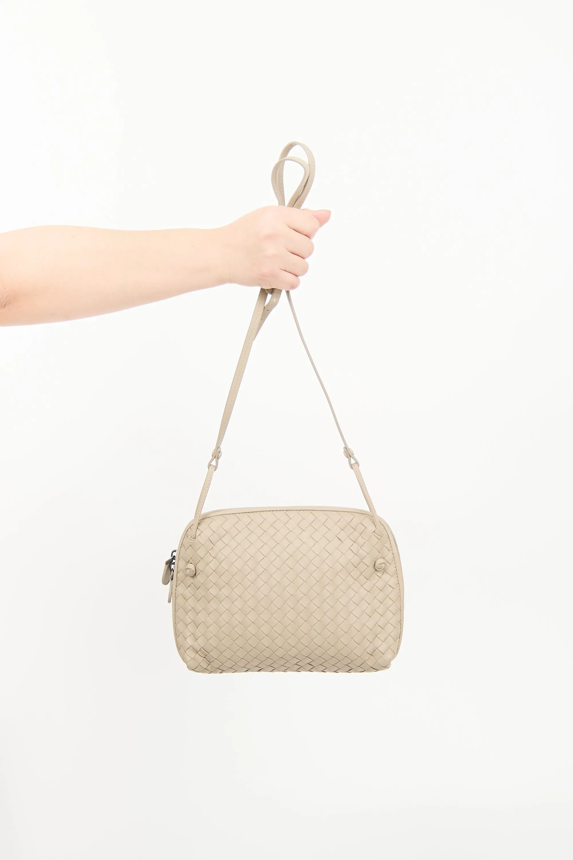 Beige Intrecciato Nodini Crossbody Bag