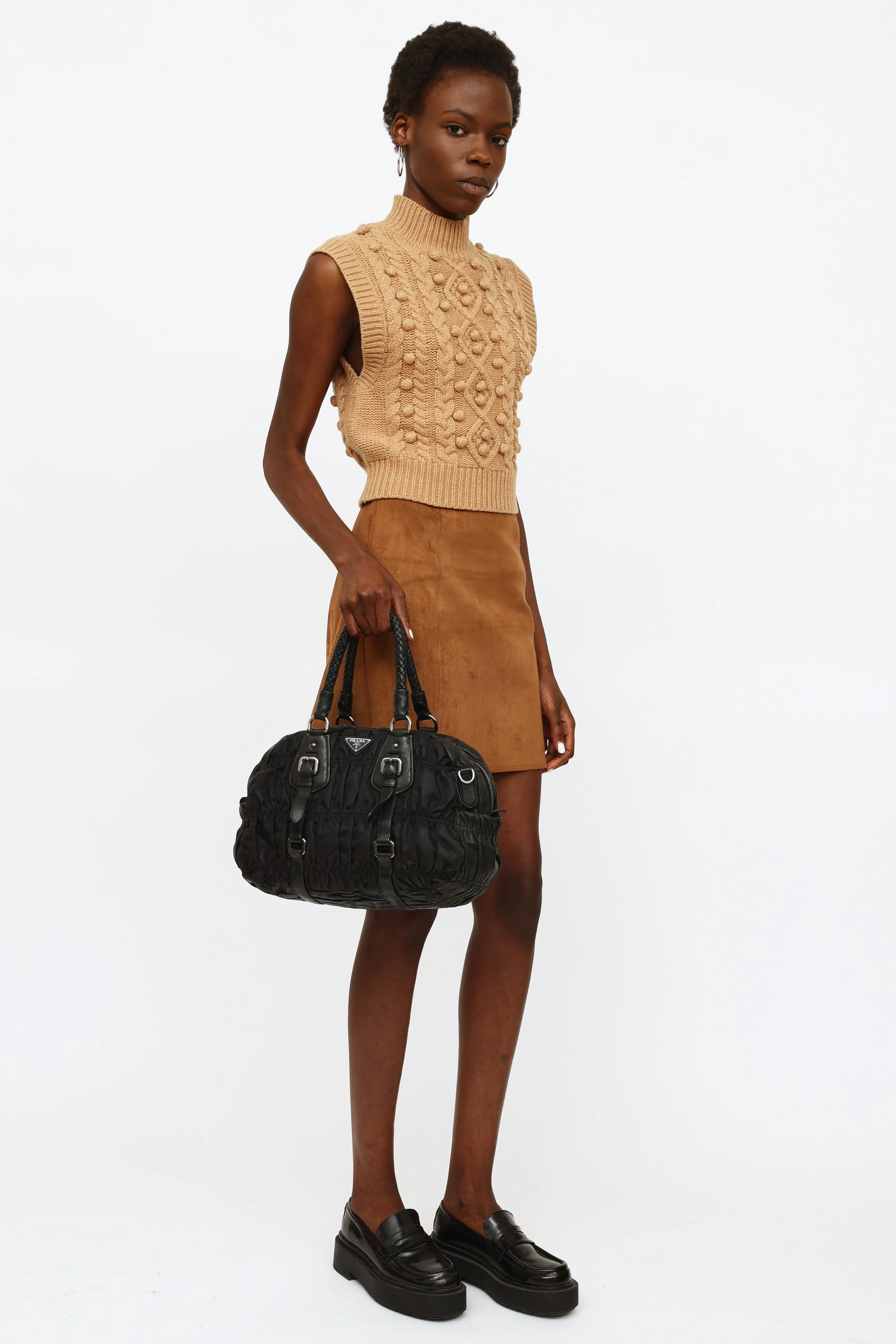 Black Gaufre Nylon & Leather Bag