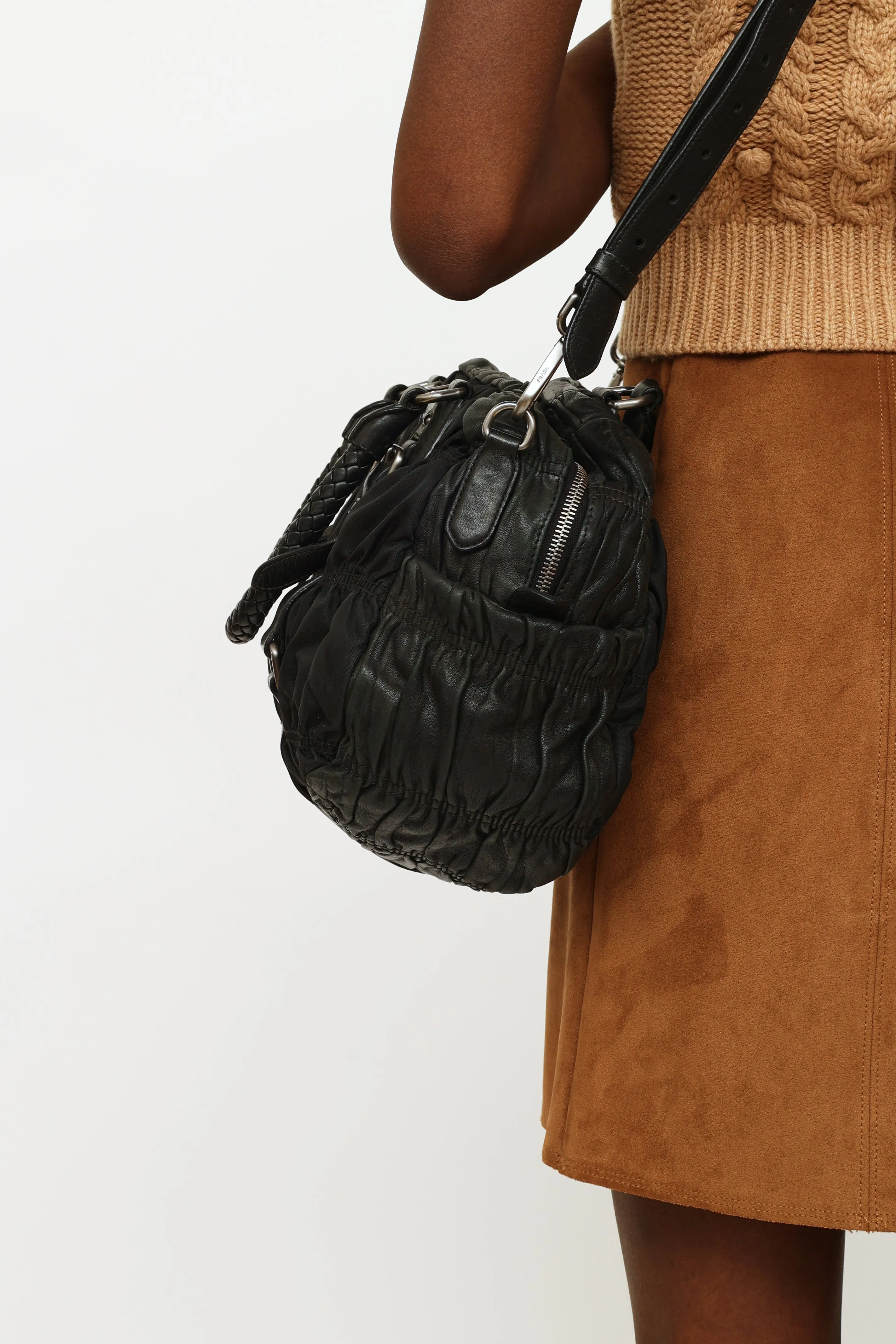 Black Gaufre Nylon & Leather Bag