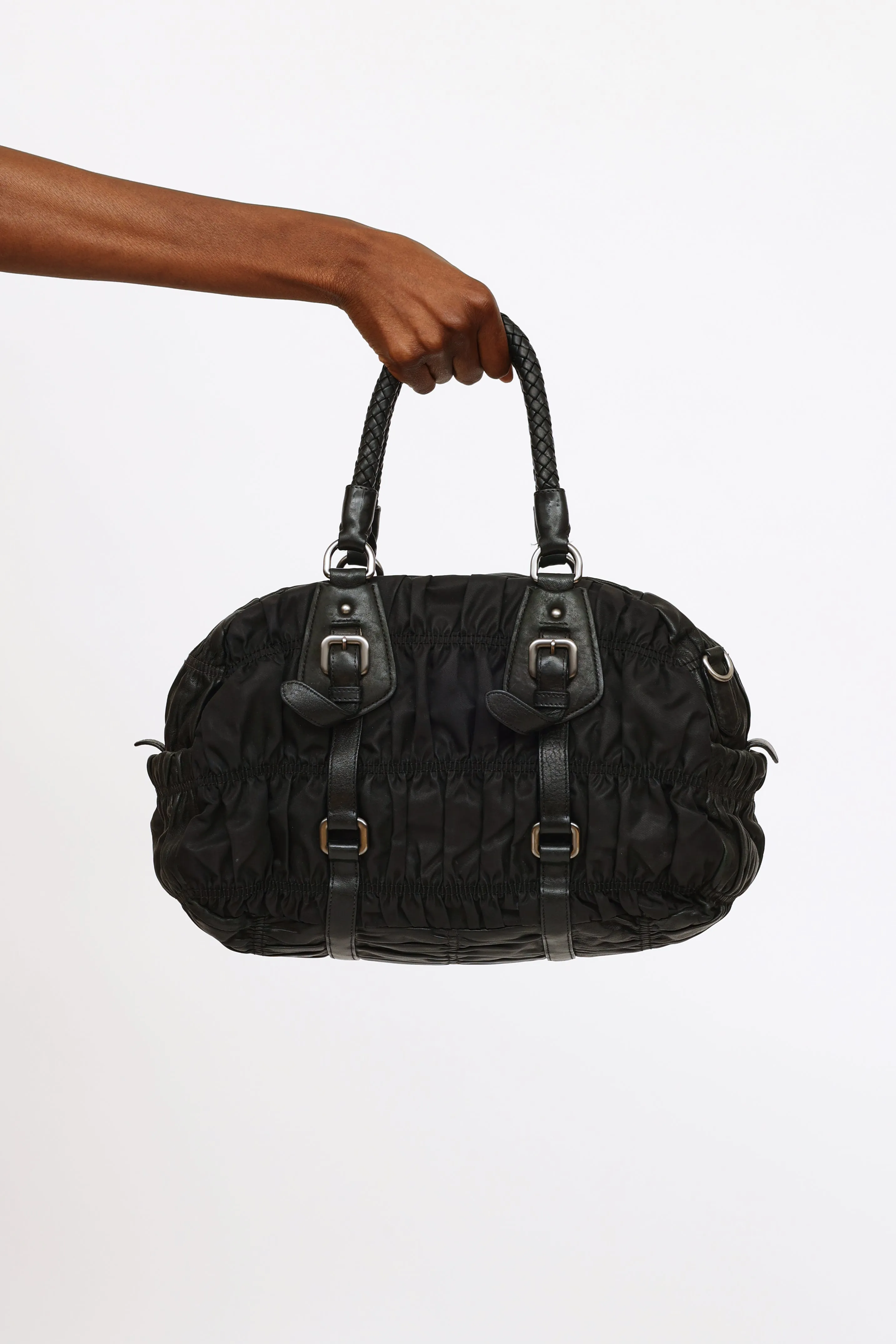 Black Gaufre Nylon & Leather Bag