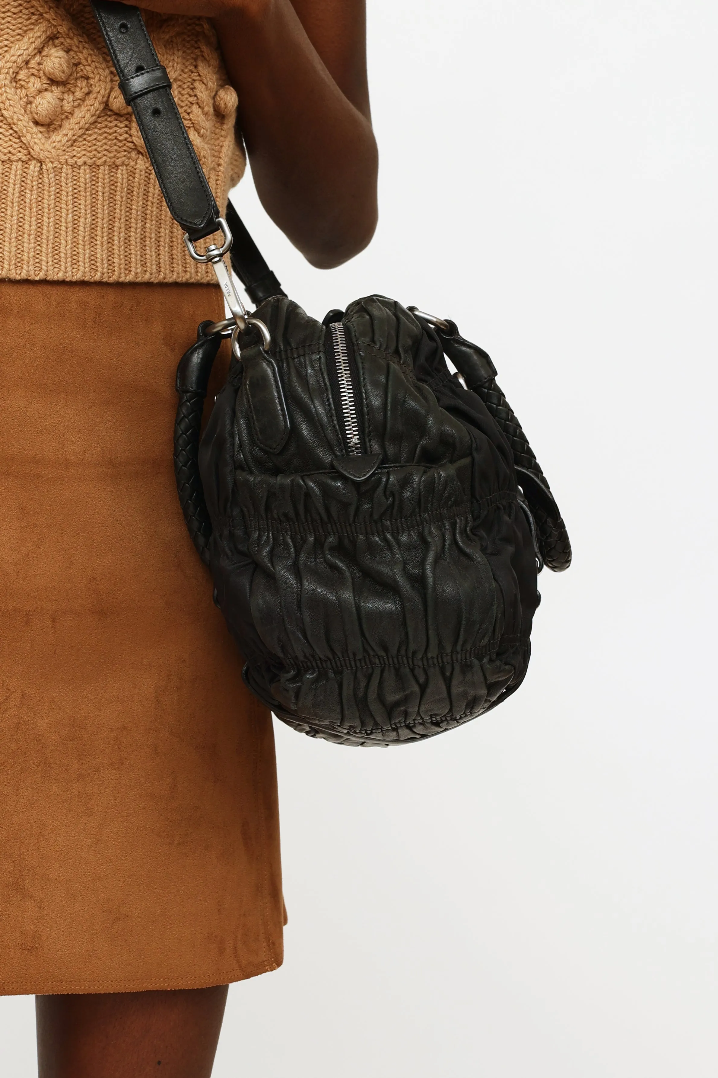 Black Gaufre Nylon & Leather Bag