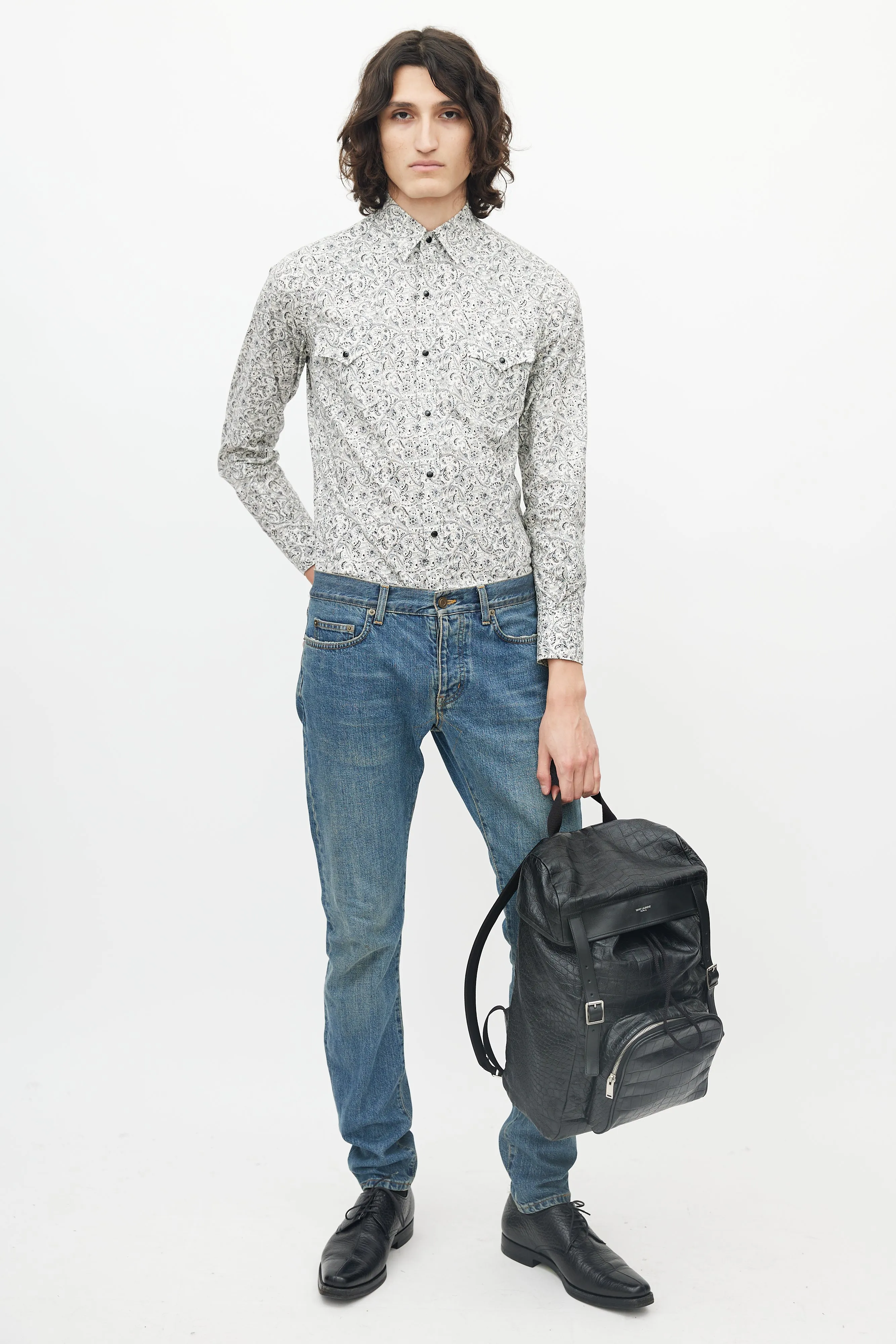 Black Leather Embossed Backpack