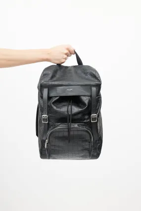 Black Leather Embossed Backpack