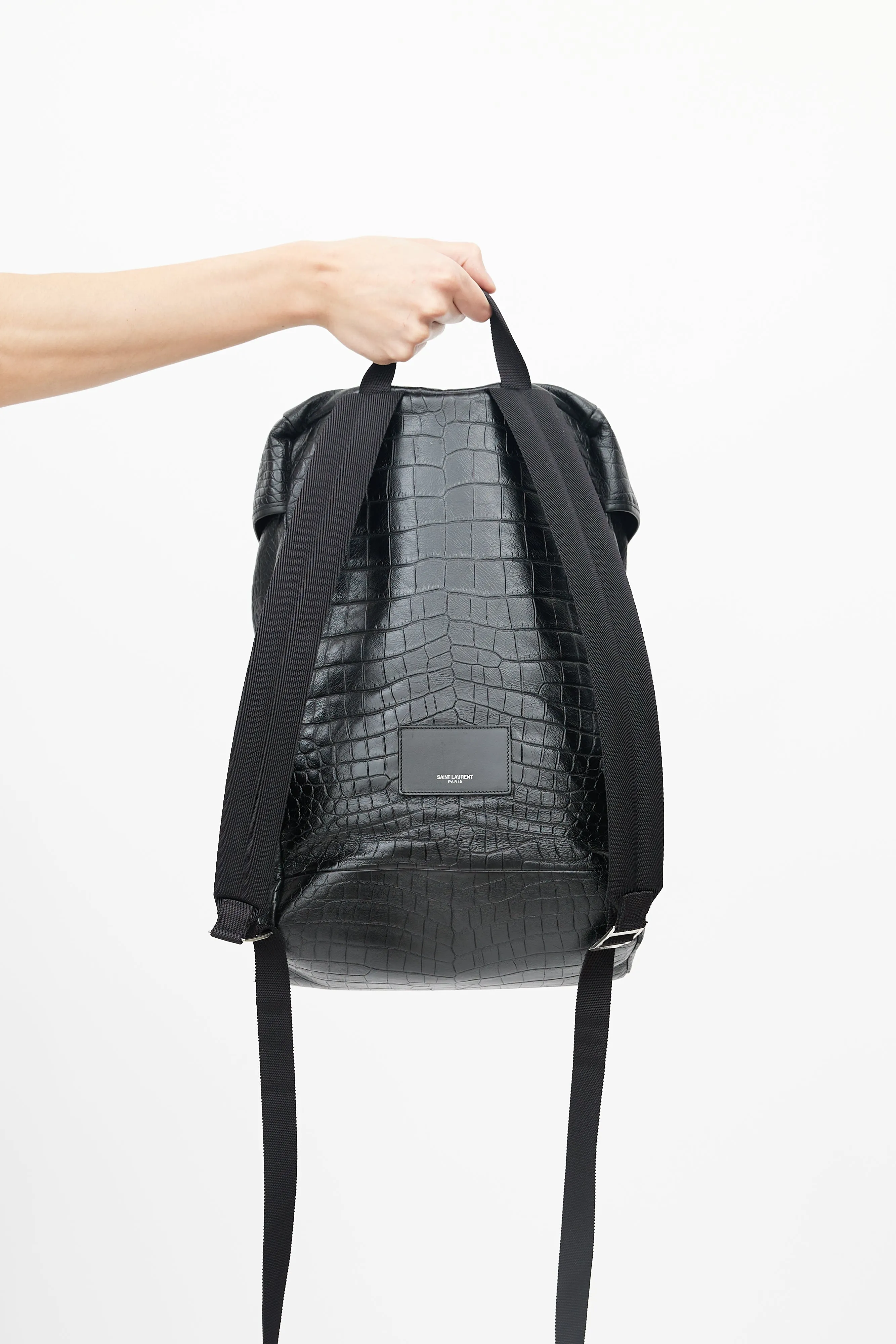 Black Leather Embossed Backpack