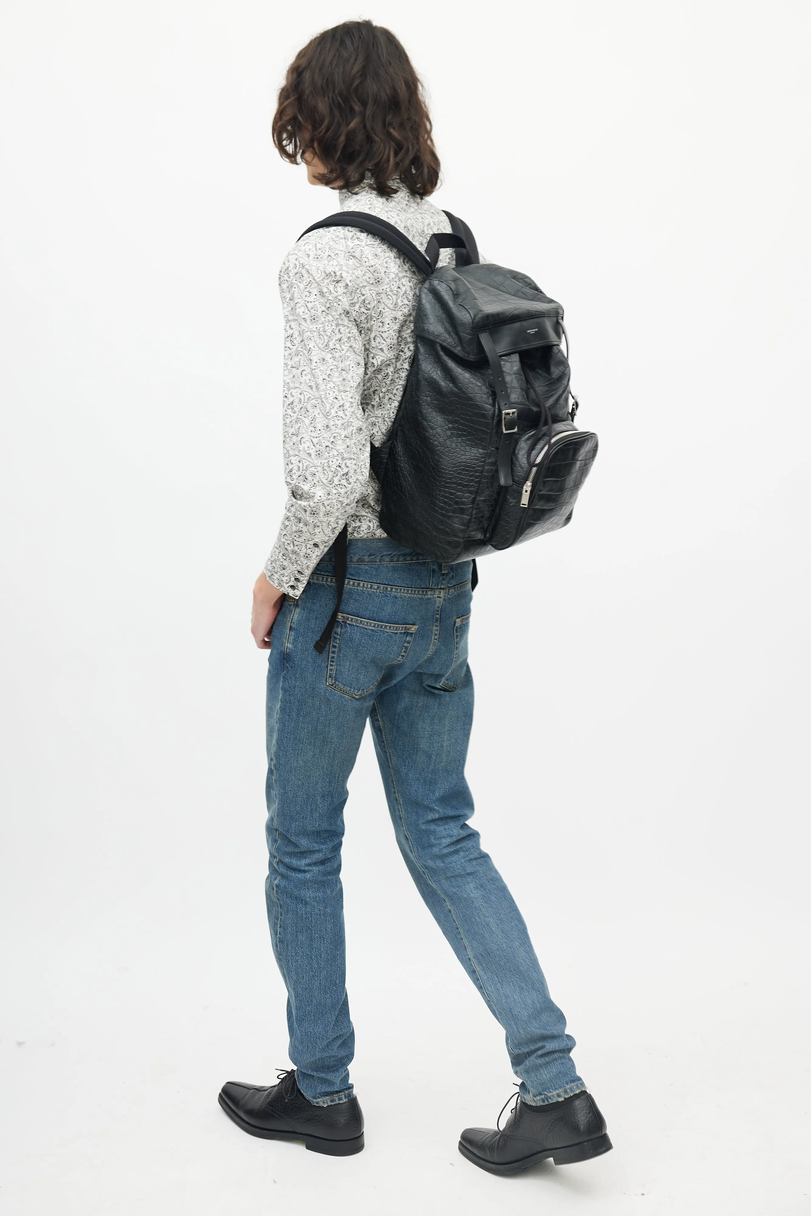Black Leather Embossed Backpack