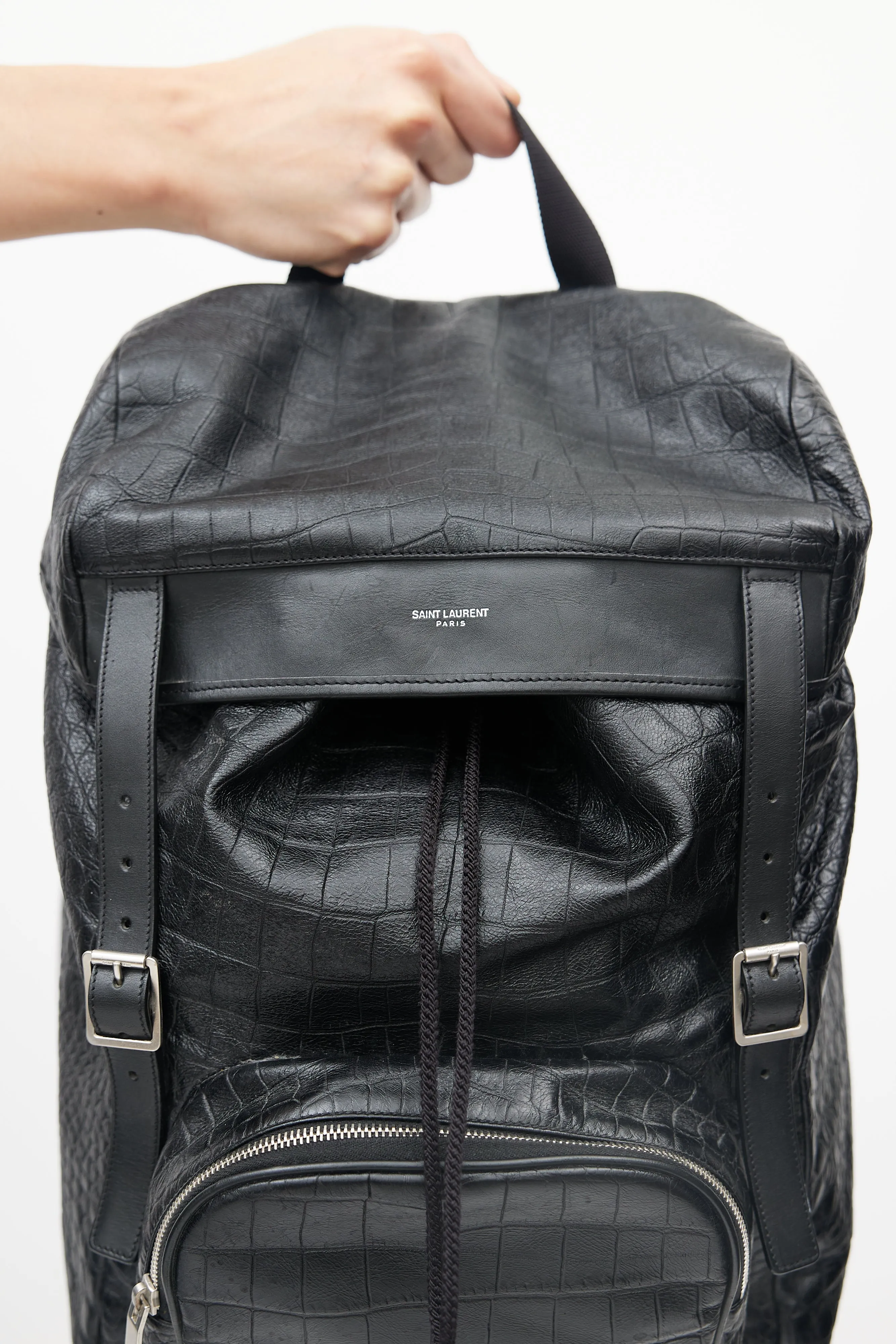 Black Leather Embossed Backpack
