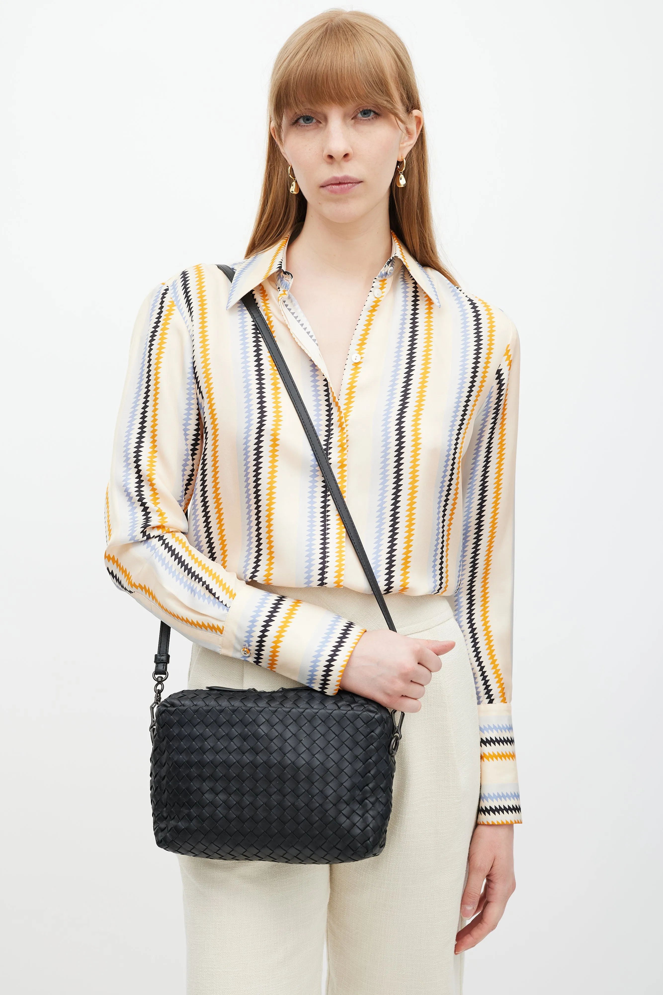 Black Leather Intrecciato Crossbody Bag