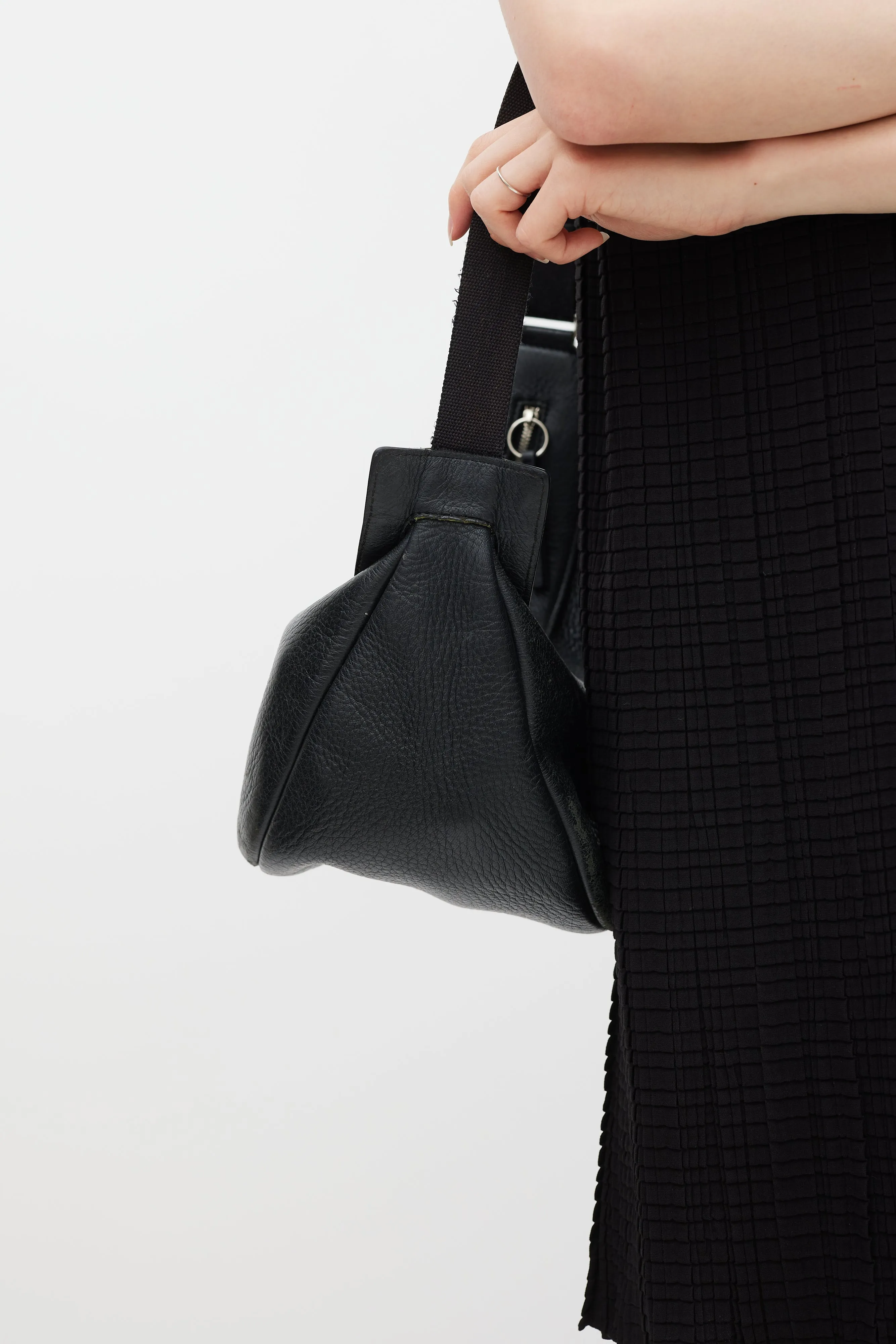 Black Leather Large Slouchy Banana Crossbody Bag