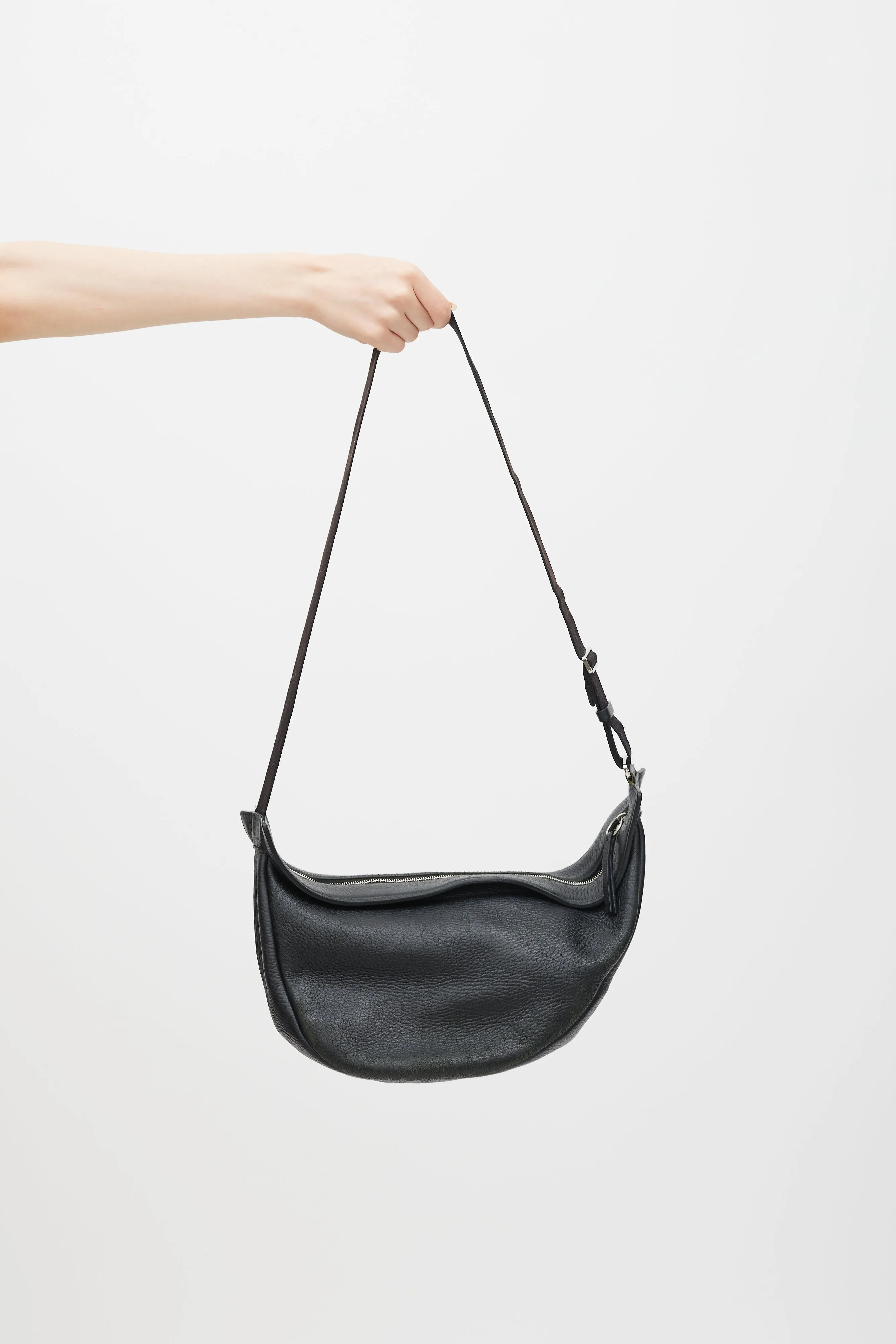Black Leather Large Slouchy Banana Crossbody Bag