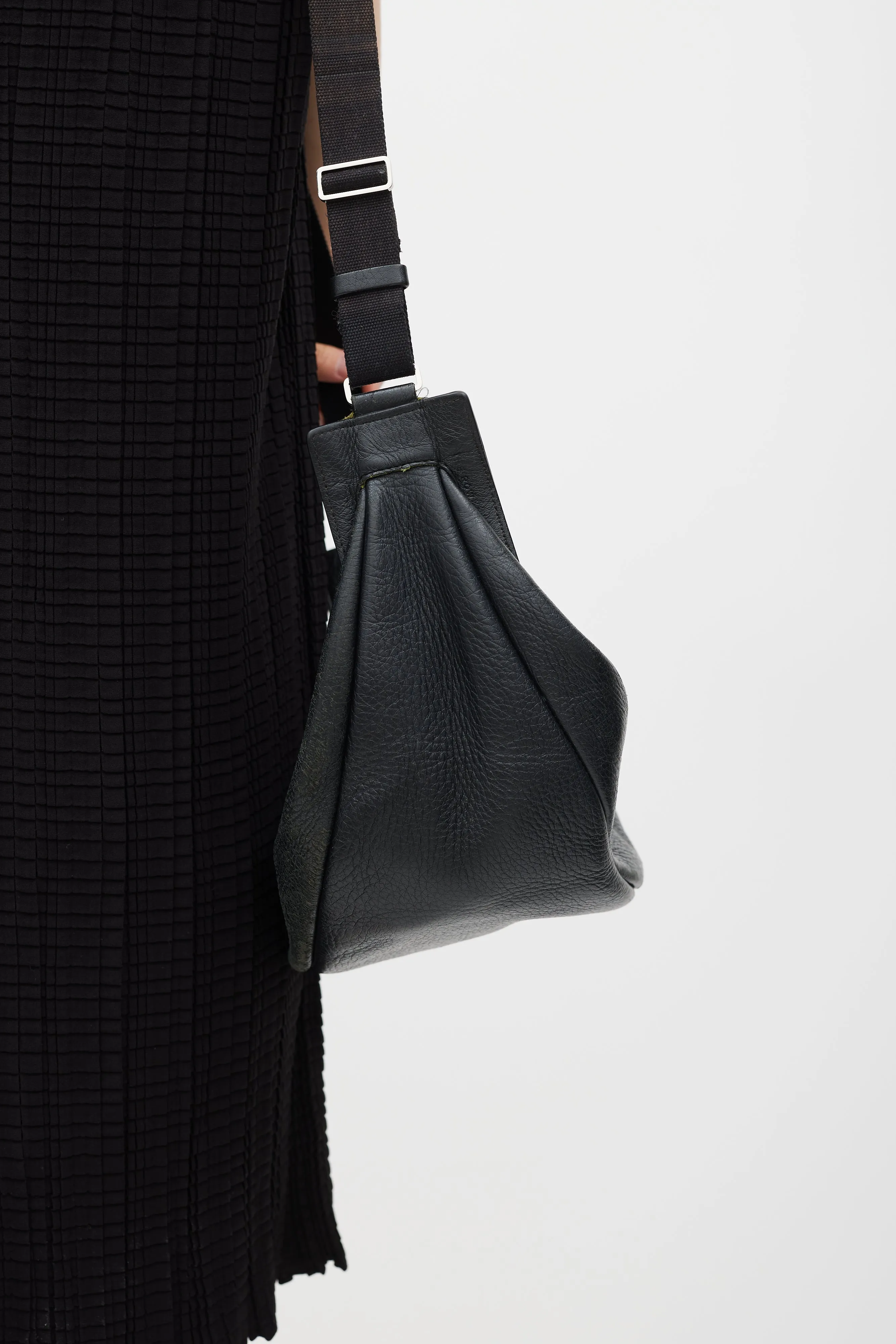 Black Leather Large Slouchy Banana Crossbody Bag