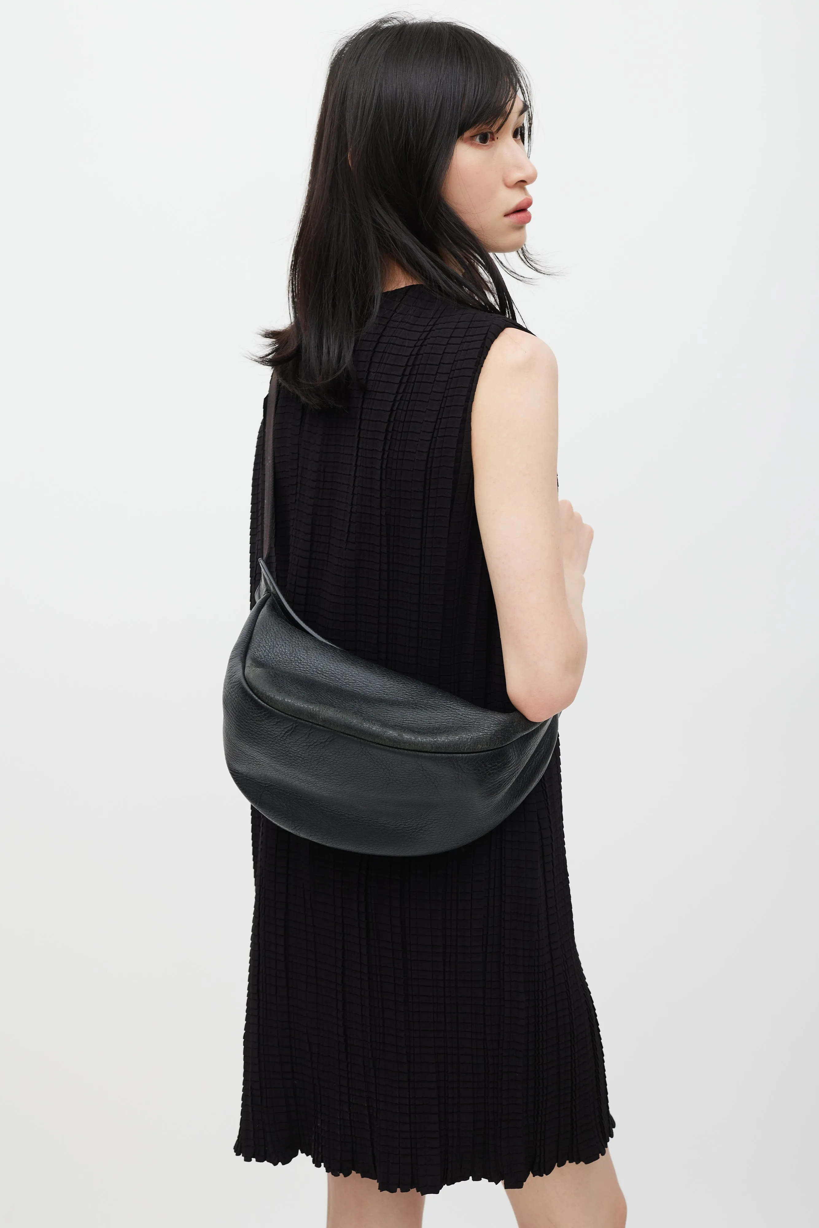 Black Leather Large Slouchy Banana Crossbody Bag