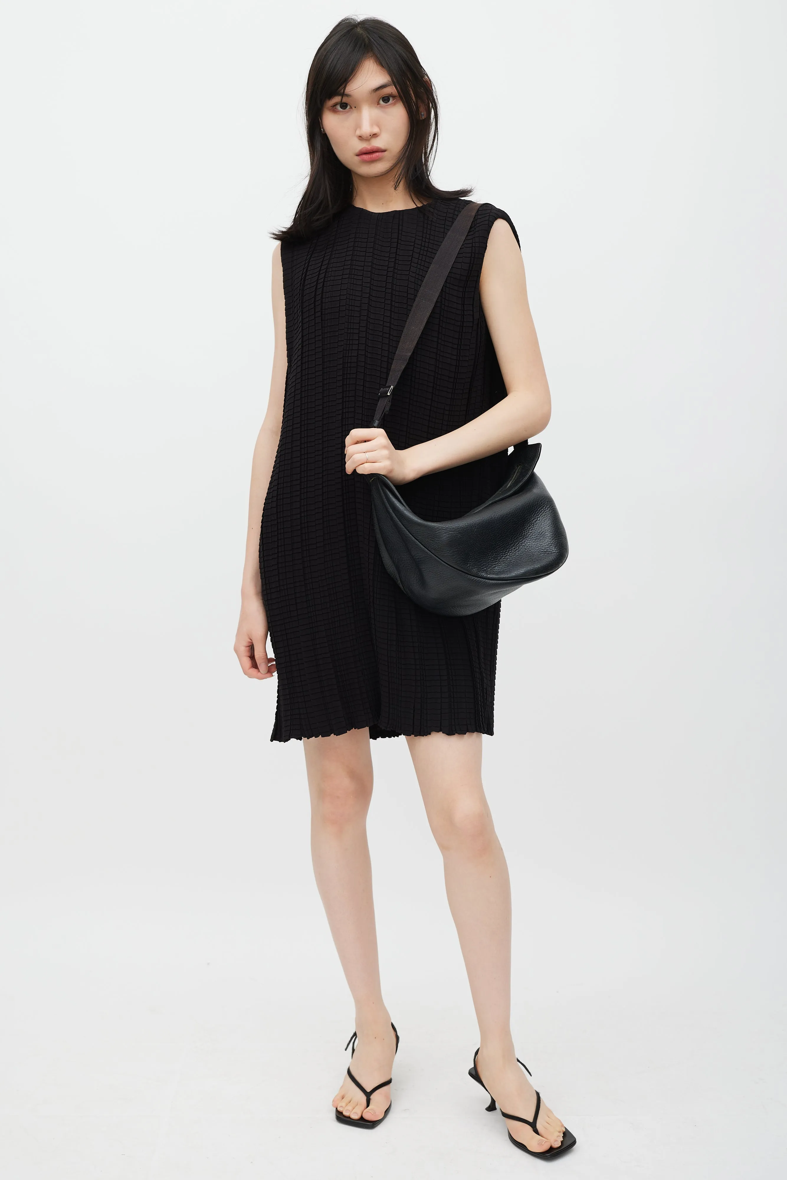 Black Leather Large Slouchy Banana Crossbody Bag