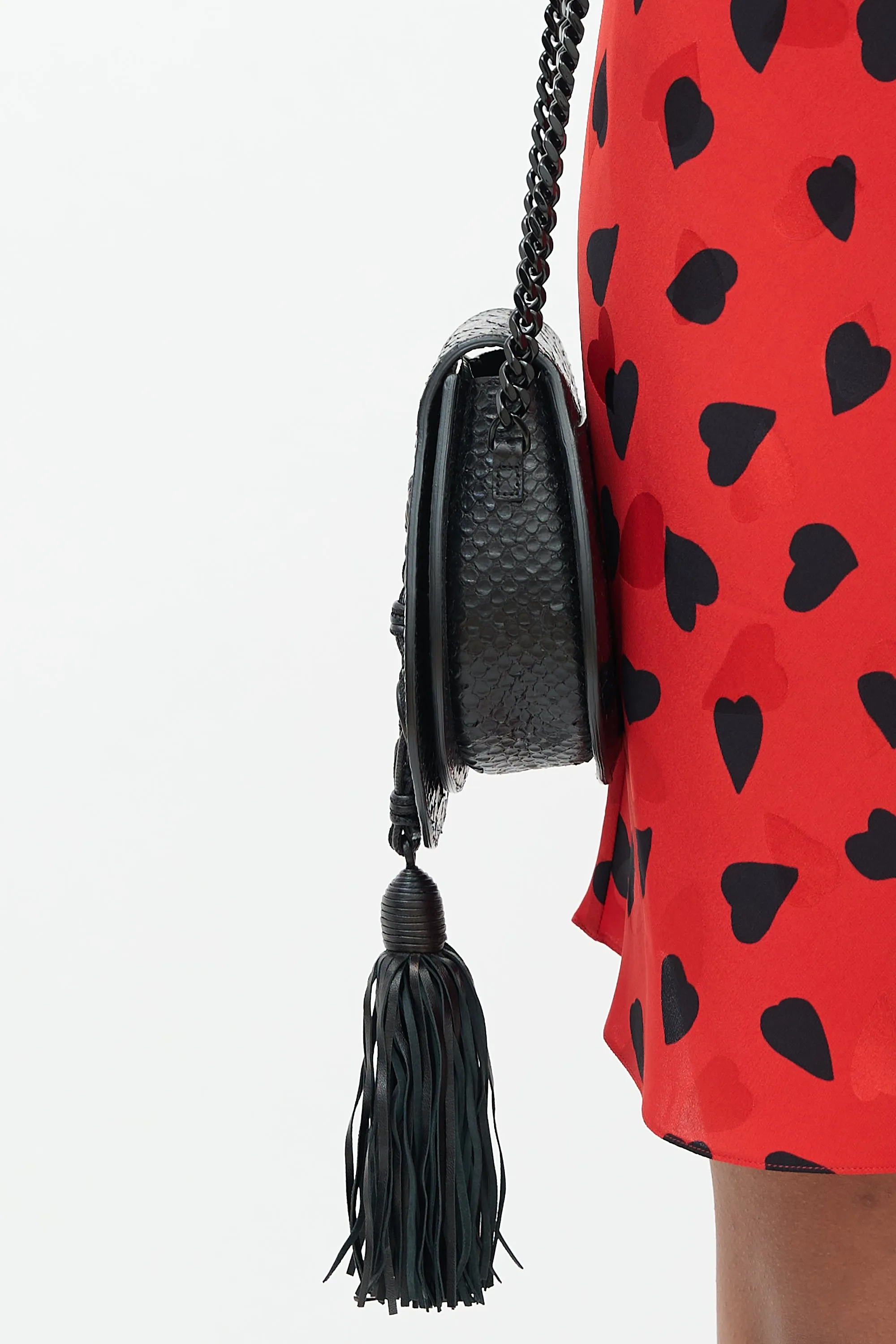 Black Leather Passementerie Chain Crossbody Bag