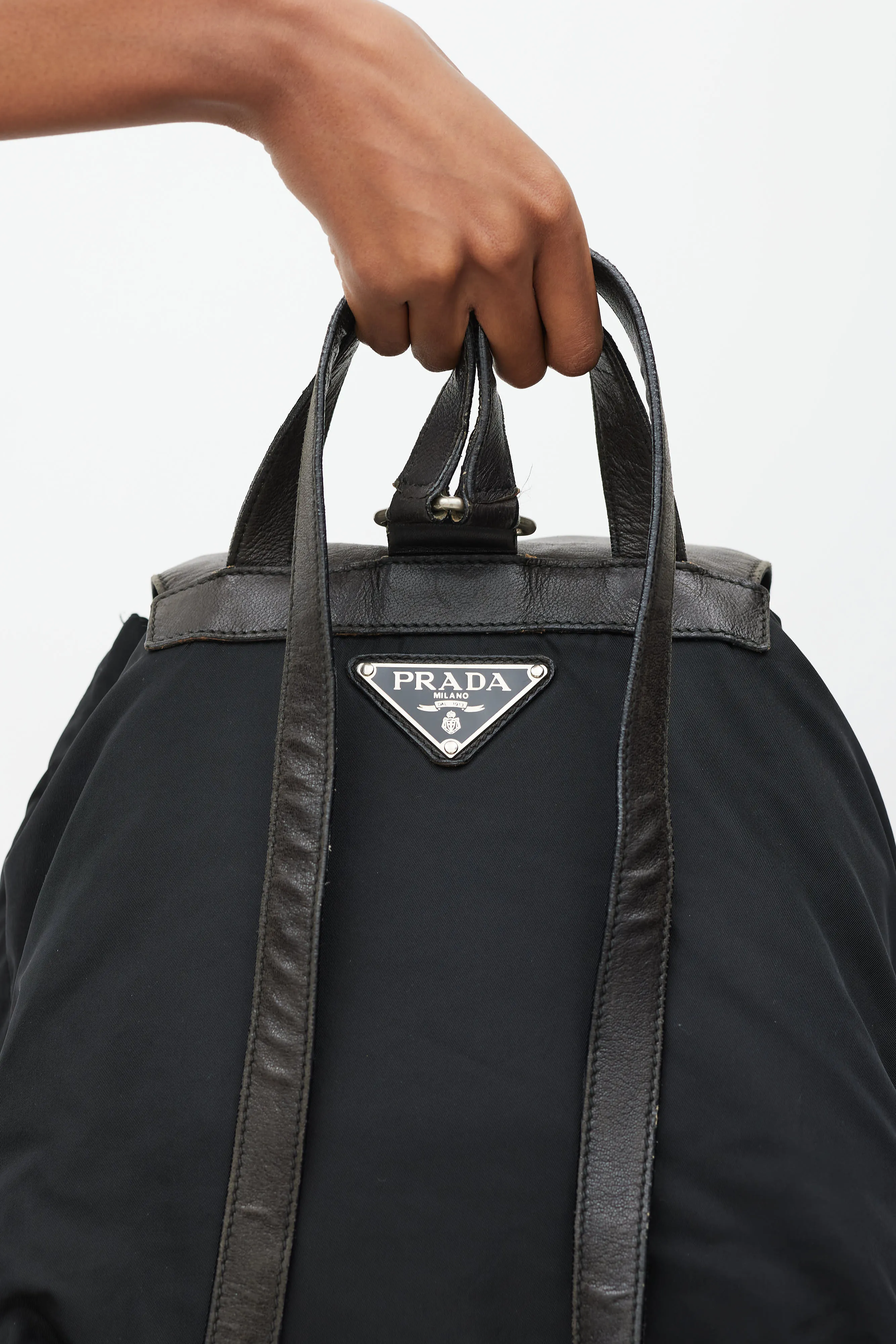 Black Nylon & Leather Backpack