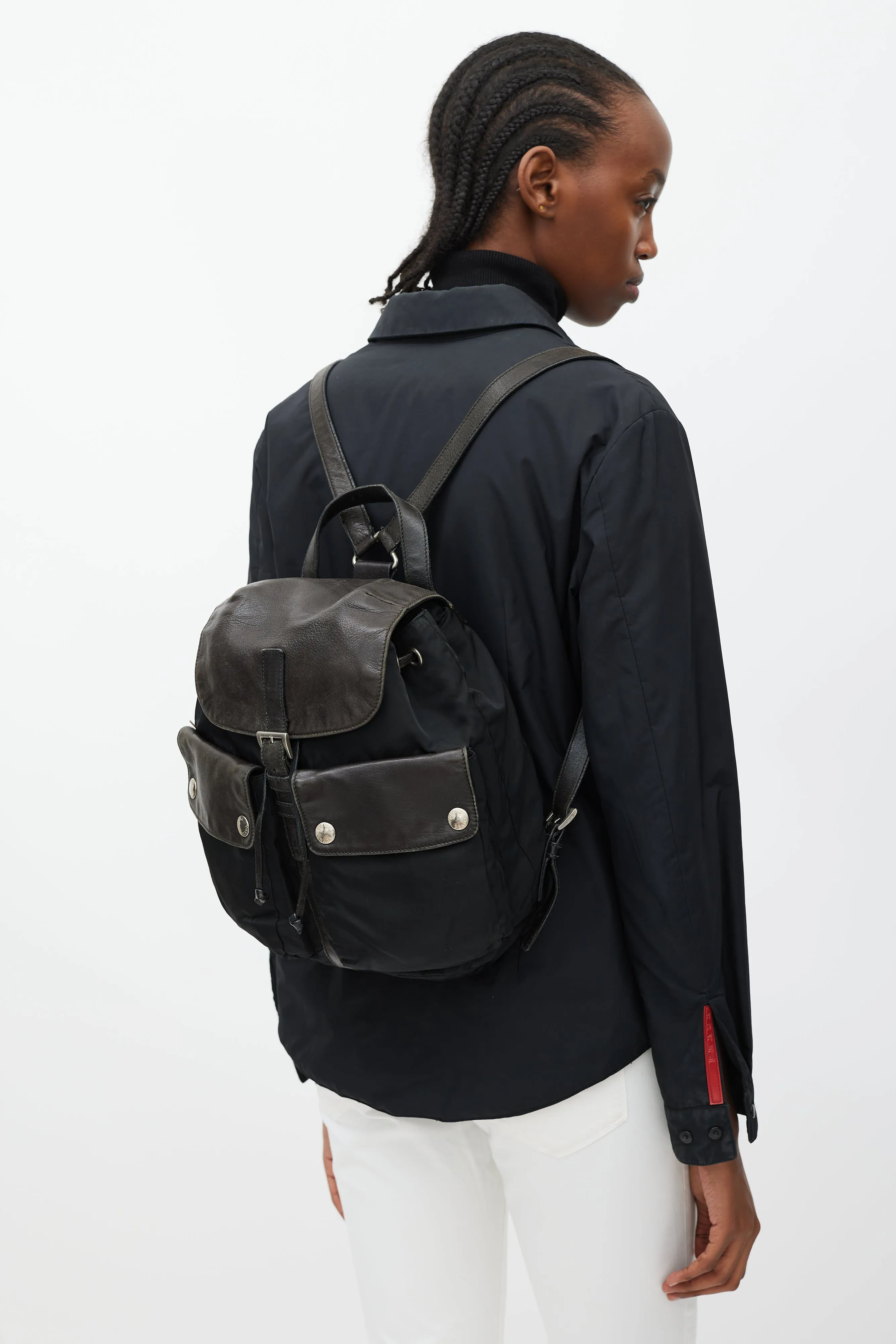 Black Nylon & Leather Backpack