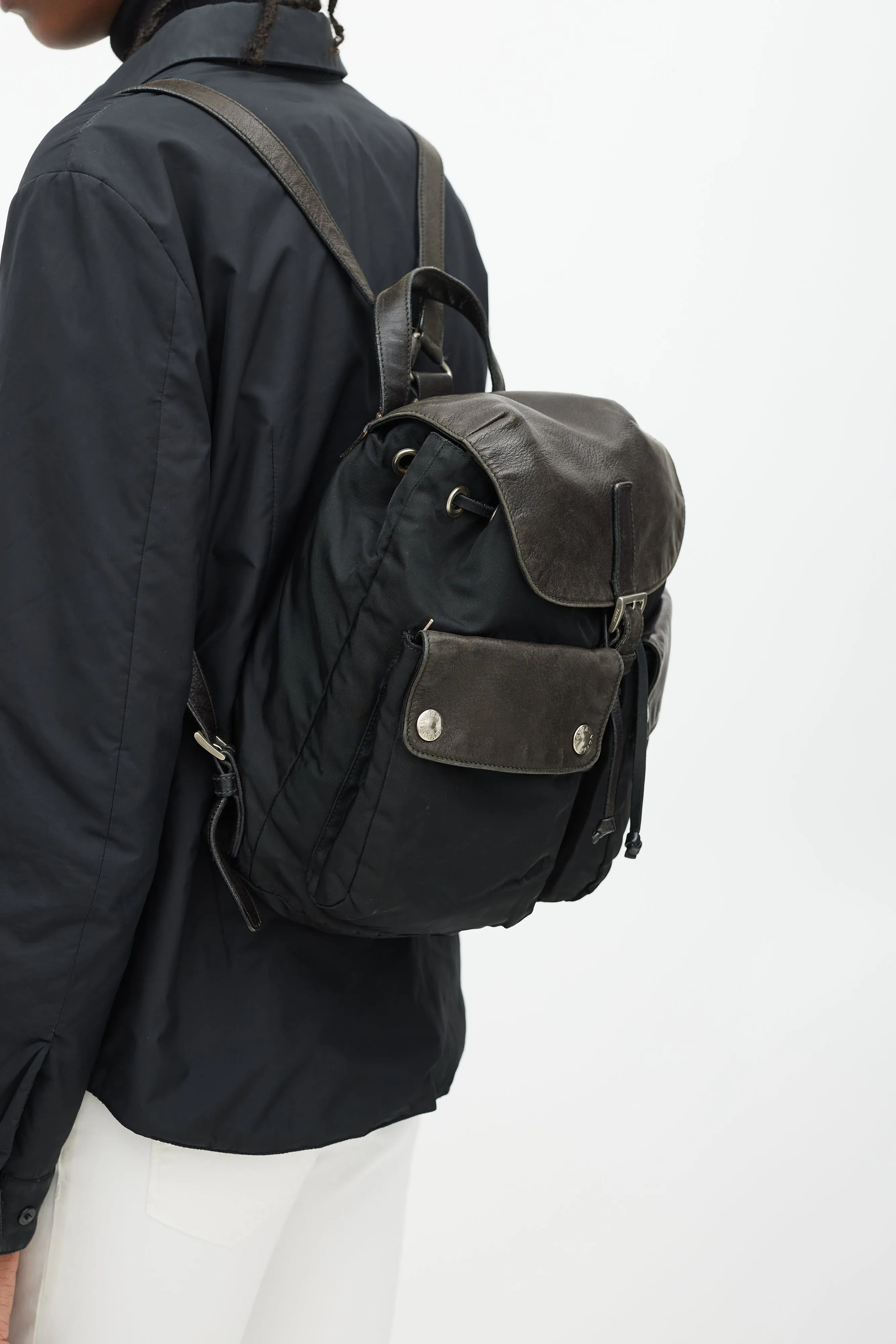 Black Nylon & Leather Backpack