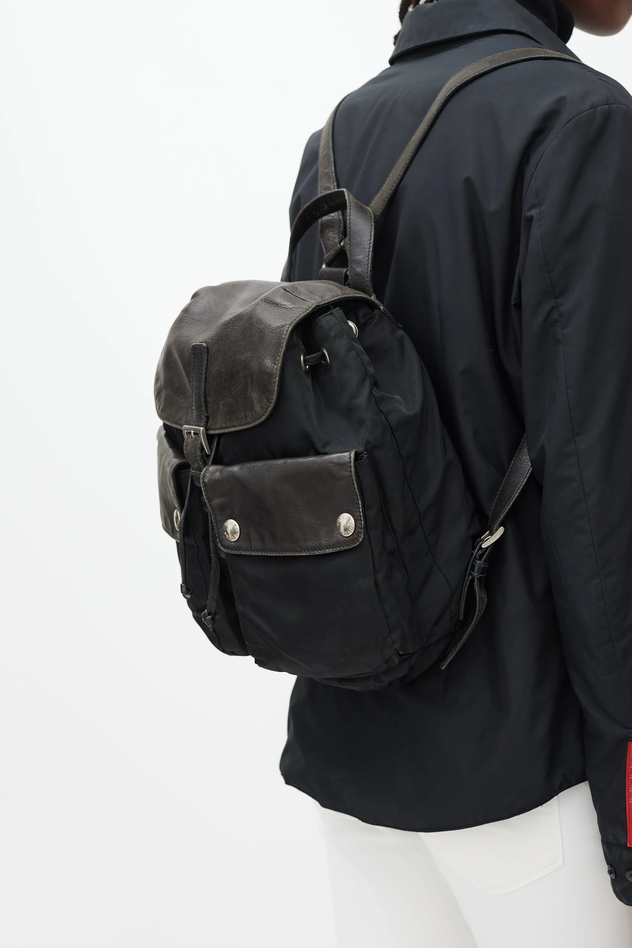 Black Nylon & Leather Backpack