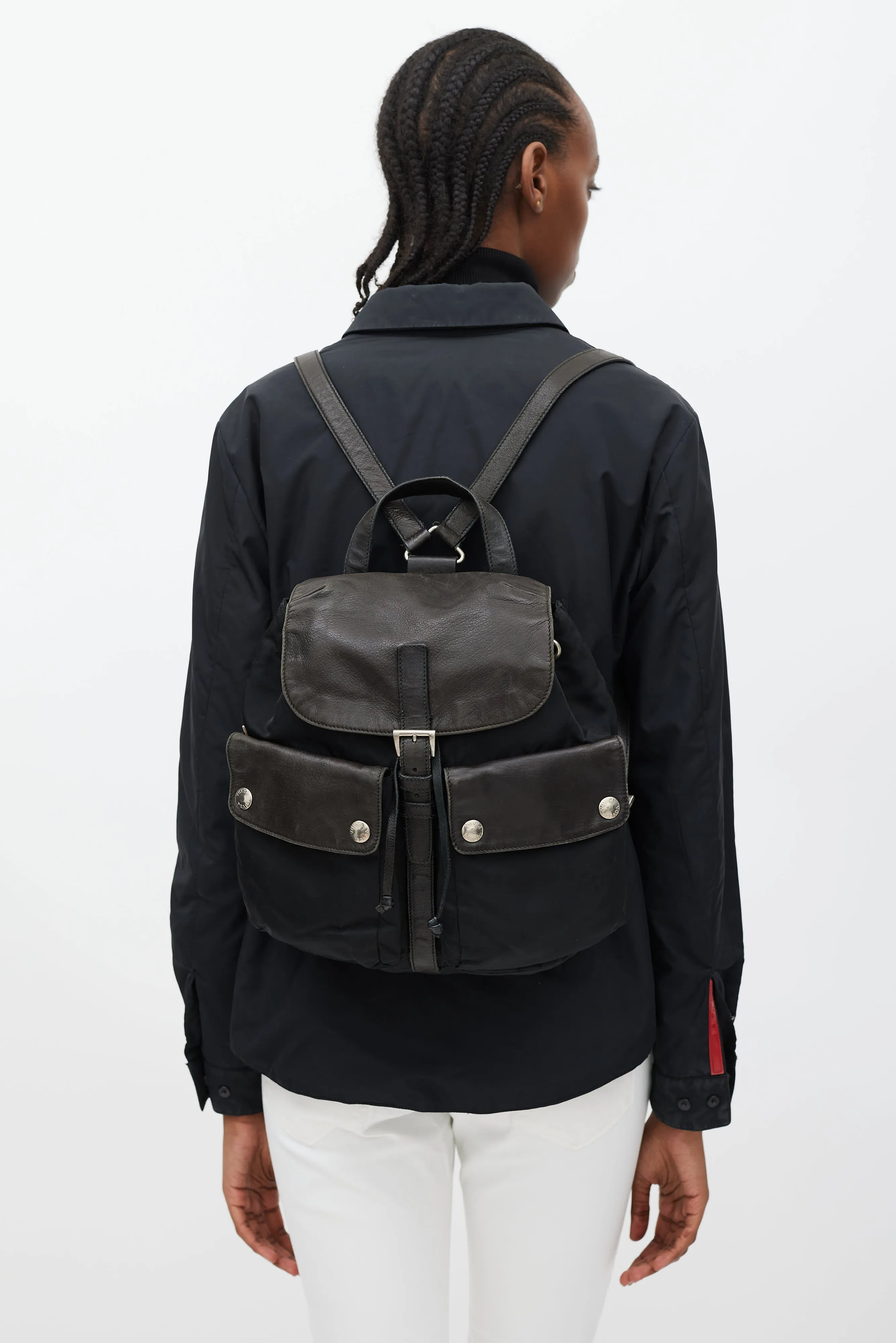 Black Nylon & Leather Backpack