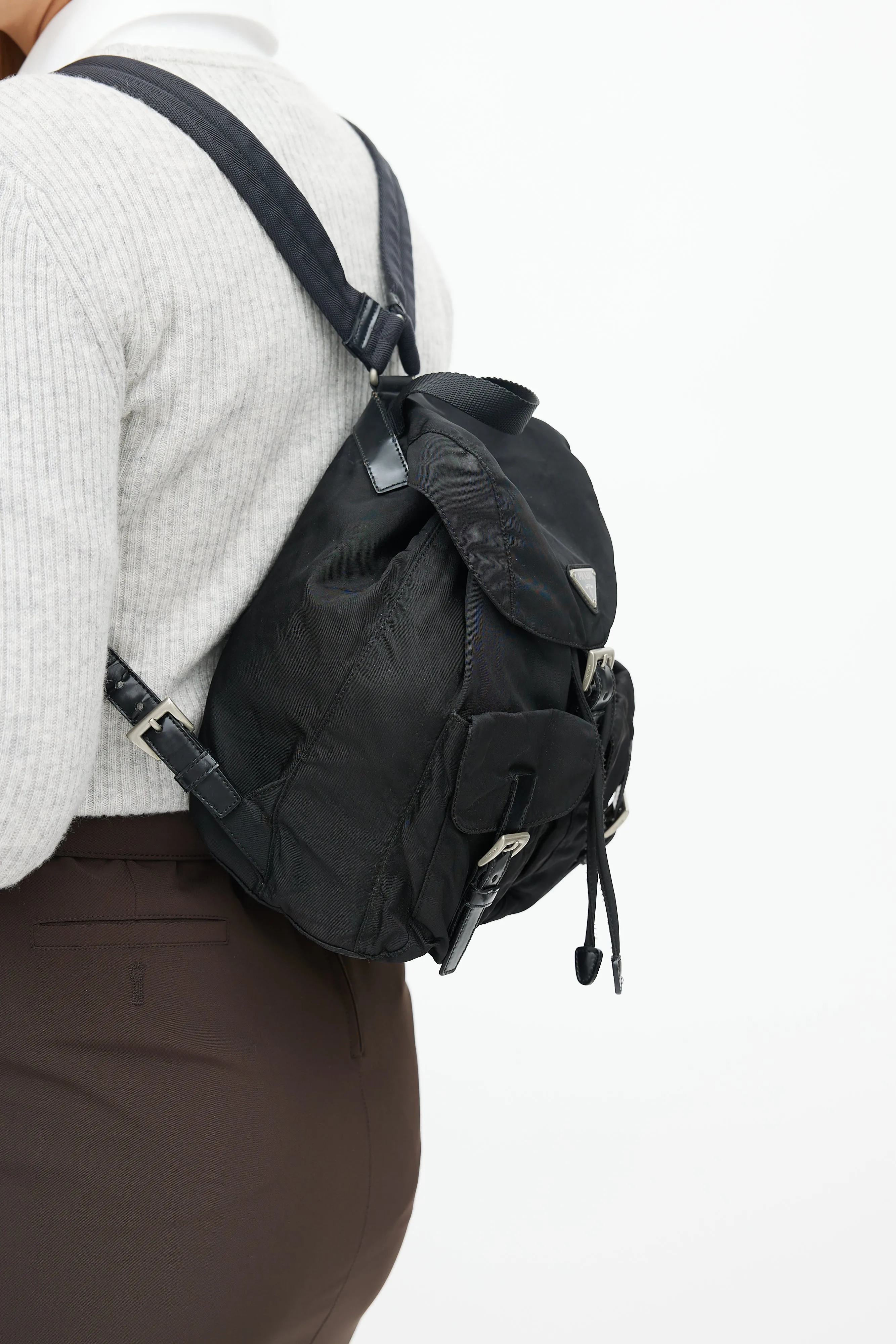 Black Nylon Small Backpack