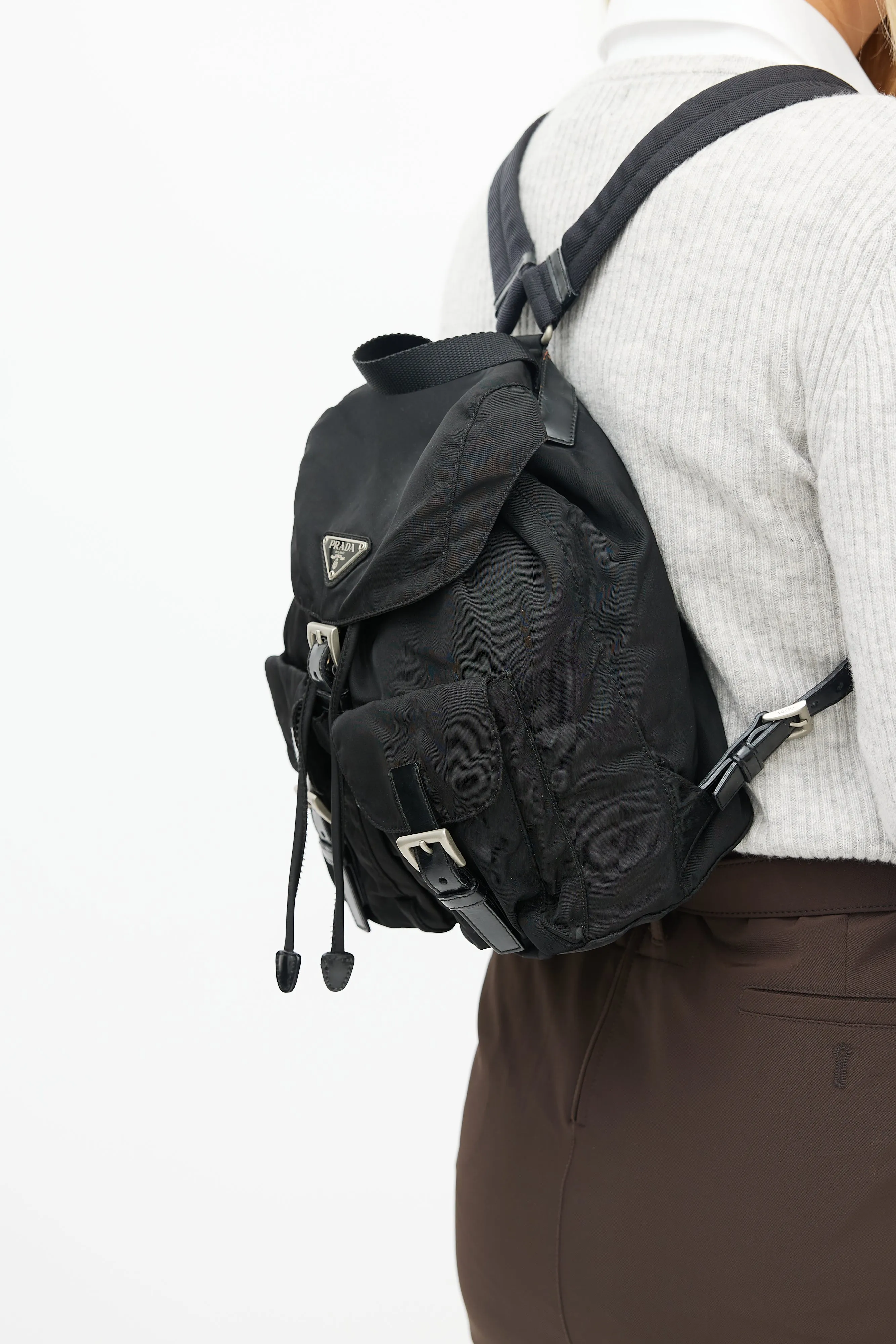 Black Nylon Small Backpack