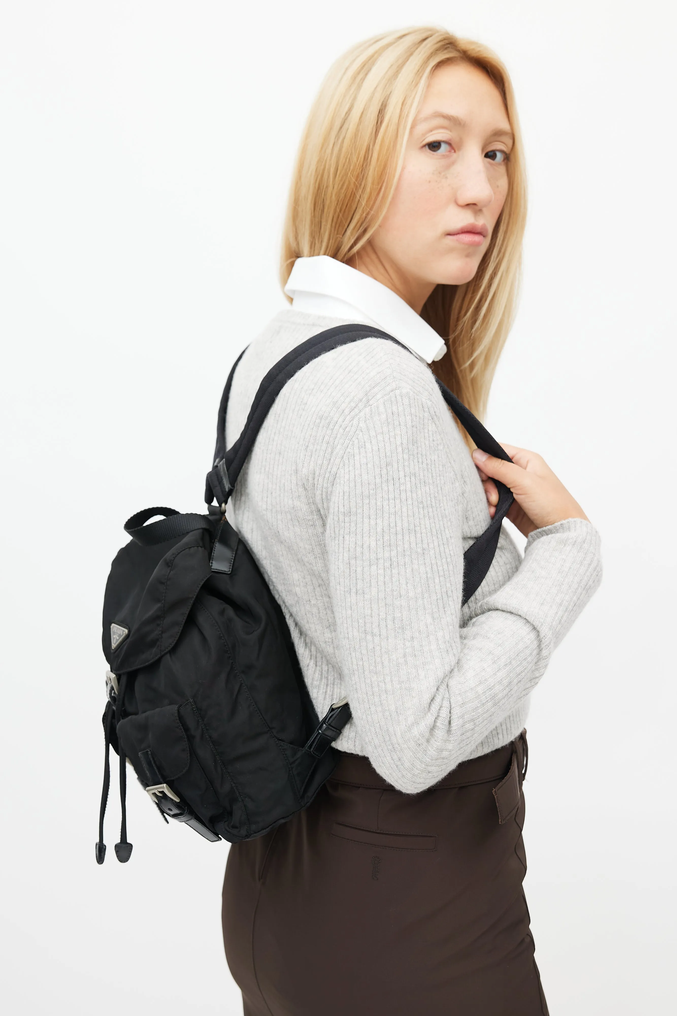 Black Nylon Small Backpack