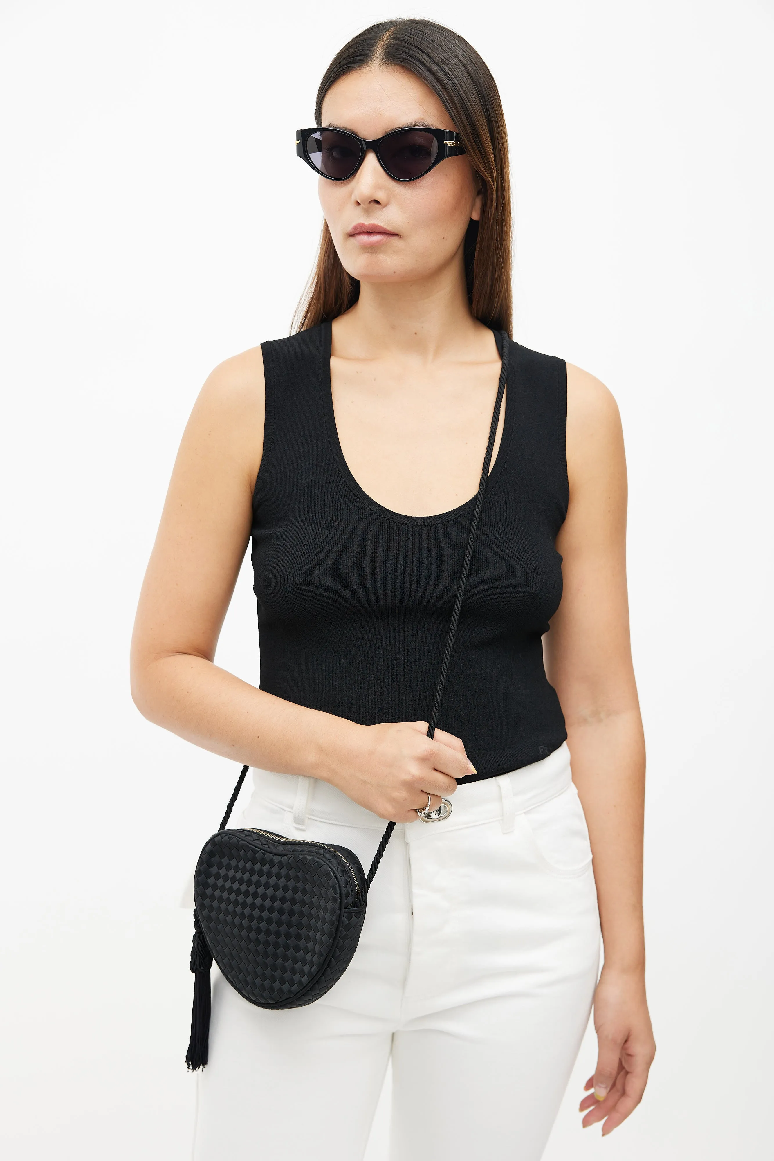 Black Vintage Silk Heart Crossbody Bag