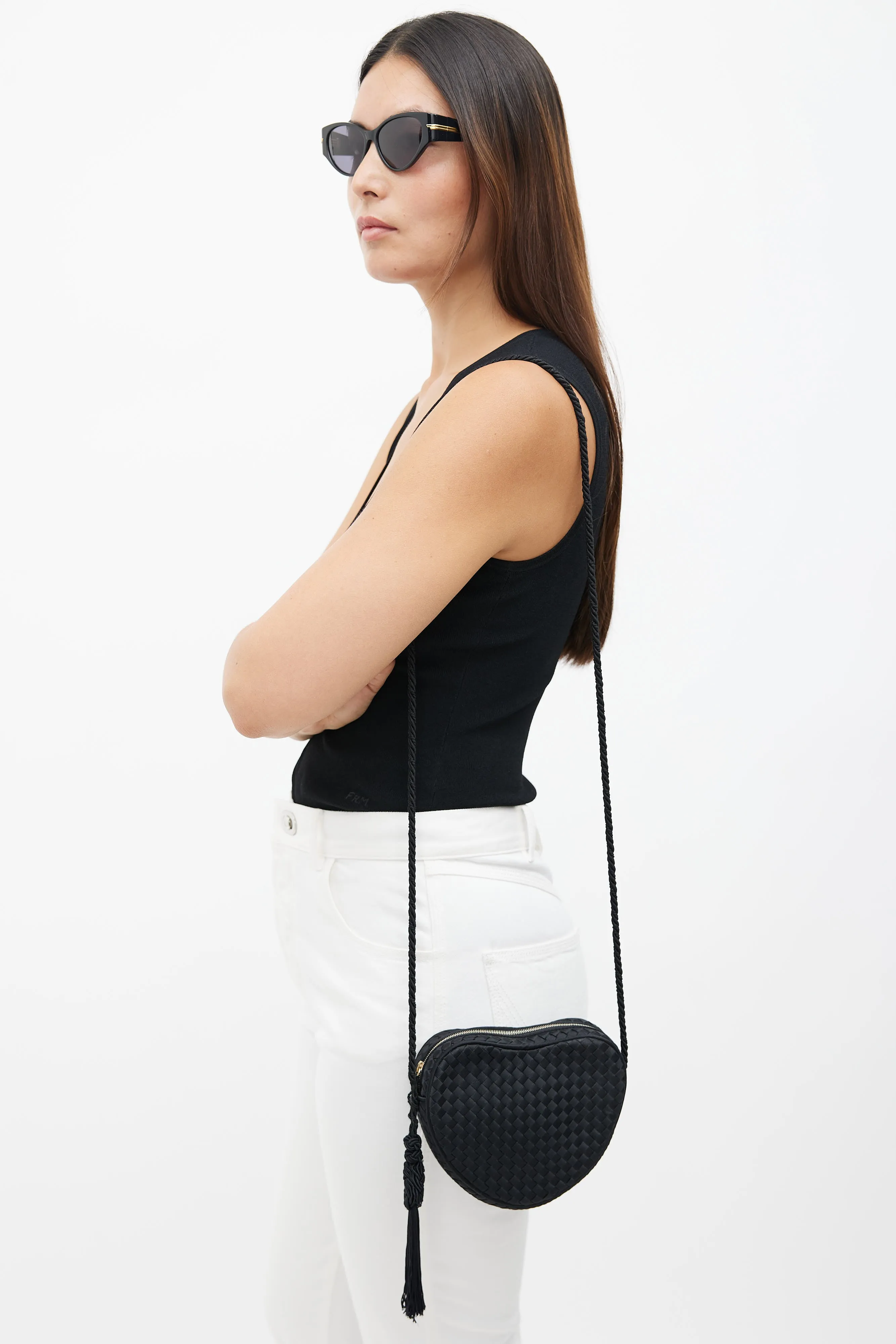 Black Vintage Silk Heart Crossbody Bag