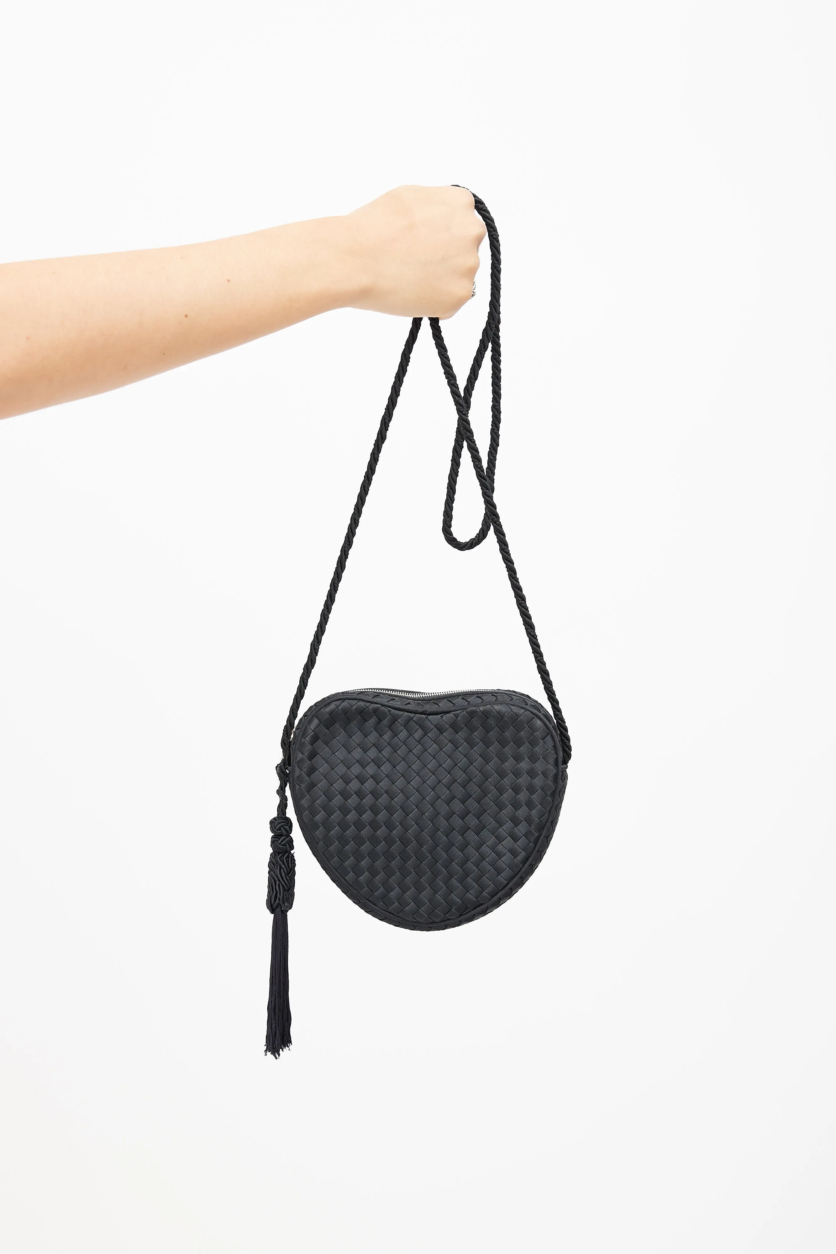 Black Vintage Silk Heart Crossbody Bag