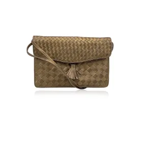 Bottega Veneta Gold Intrecciato Woven Small Tassel Crossbody Bag
