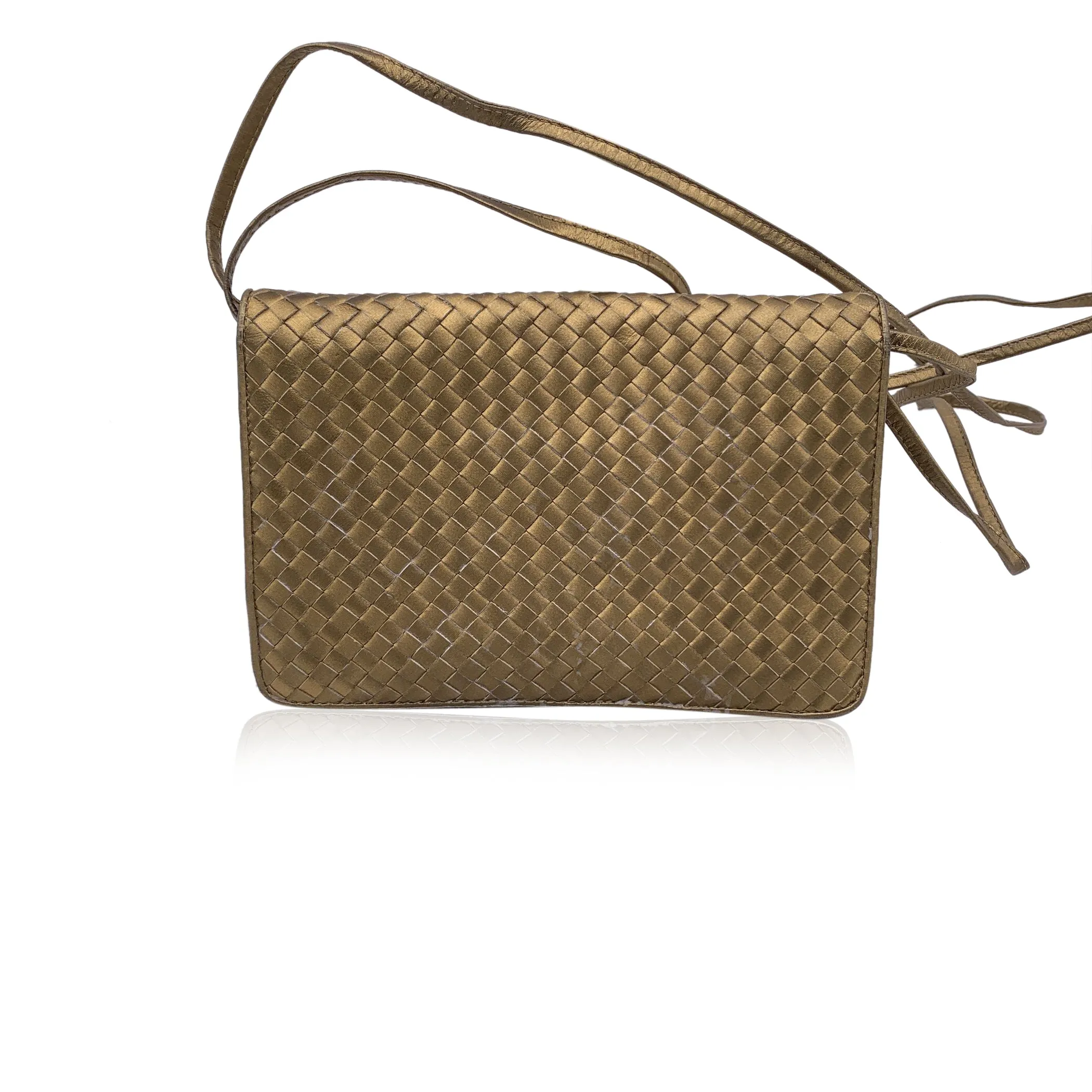 Bottega Veneta Gold Intrecciato Woven Small Tassel Crossbody Bag
