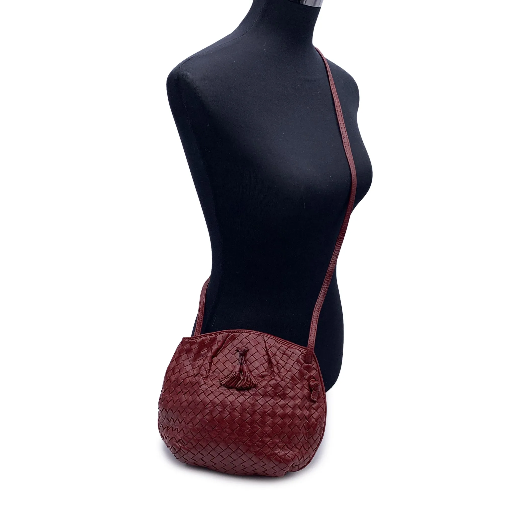 Bottega Veneta Vintage Burgundy Intrecciato Woven Crossbody Bag