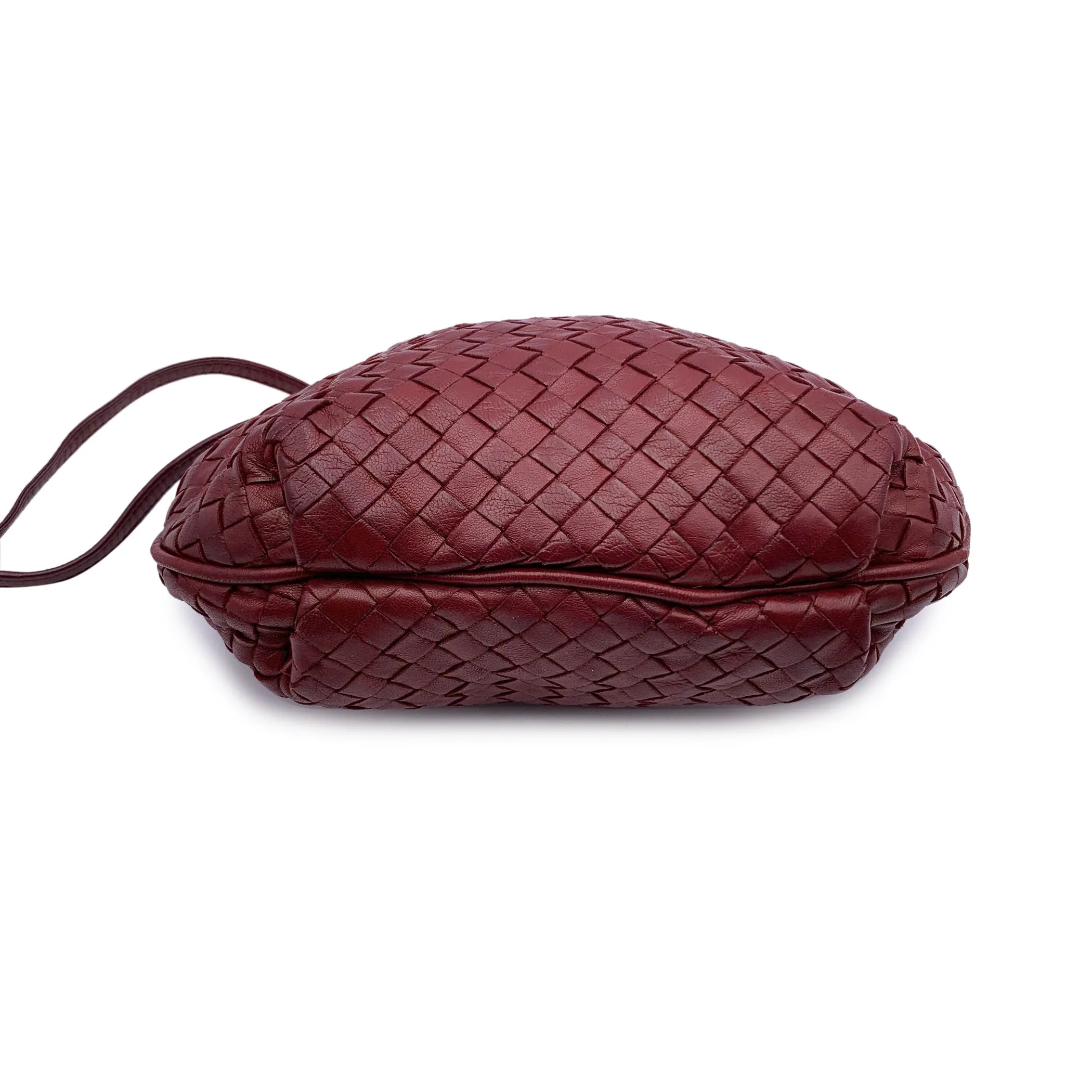 Bottega Veneta Vintage Burgundy Intrecciato Woven Crossbody Bag