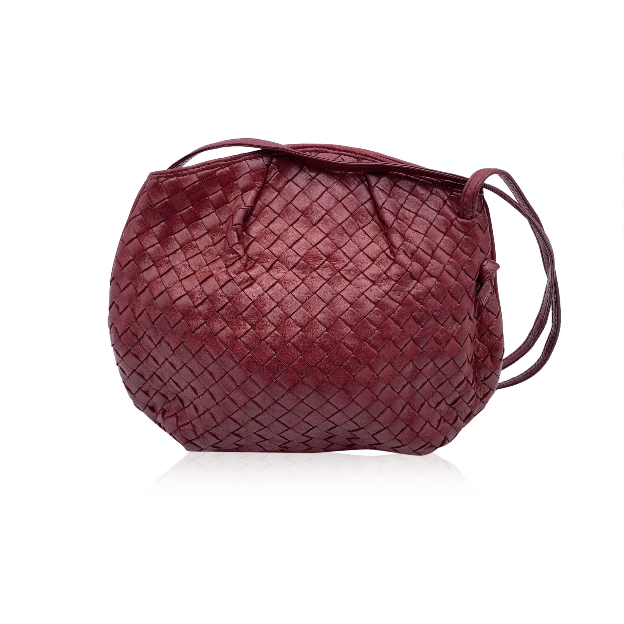 Bottega Veneta Vintage Burgundy Intrecciato Woven Crossbody Bag