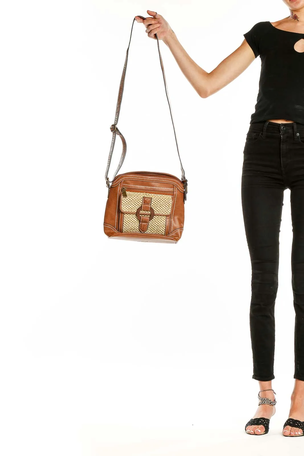 Brown Woven Crossbody Shoulder Bag