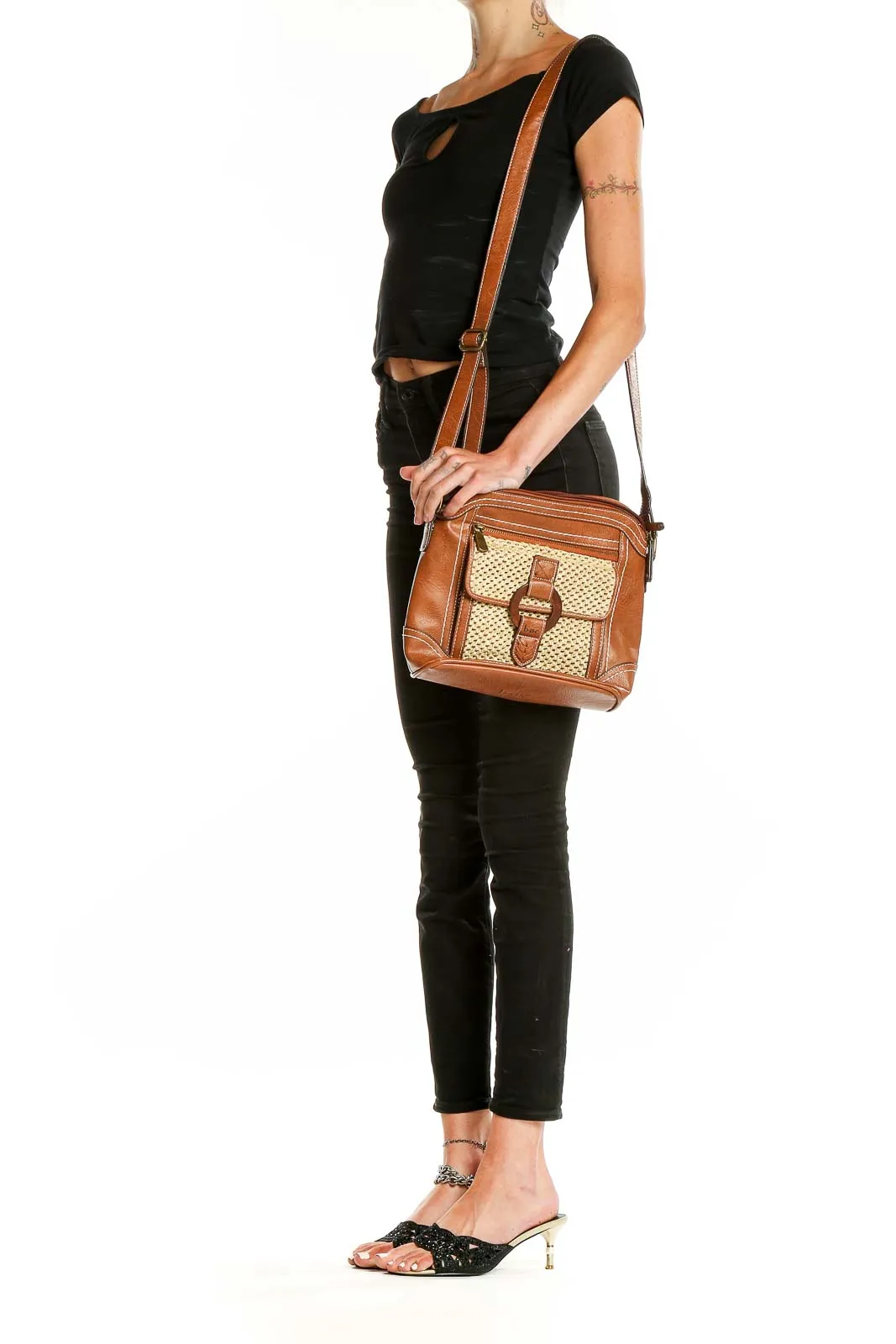 Brown Woven Crossbody Shoulder Bag