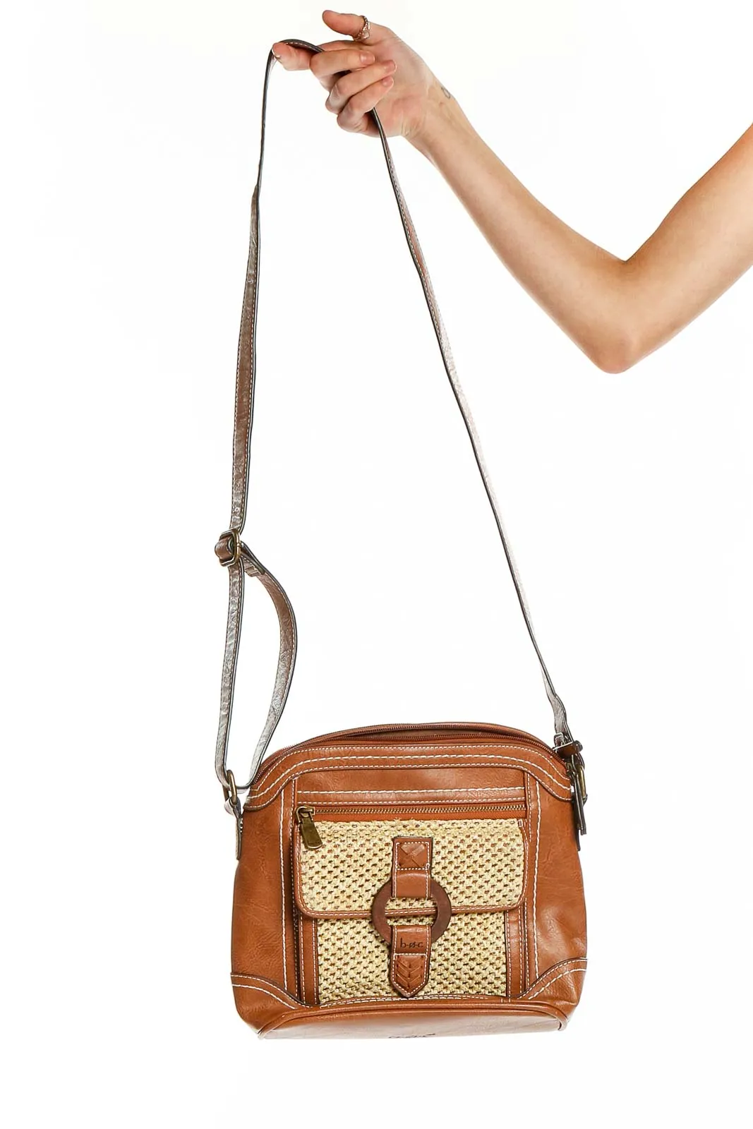 Brown Woven Crossbody Shoulder Bag