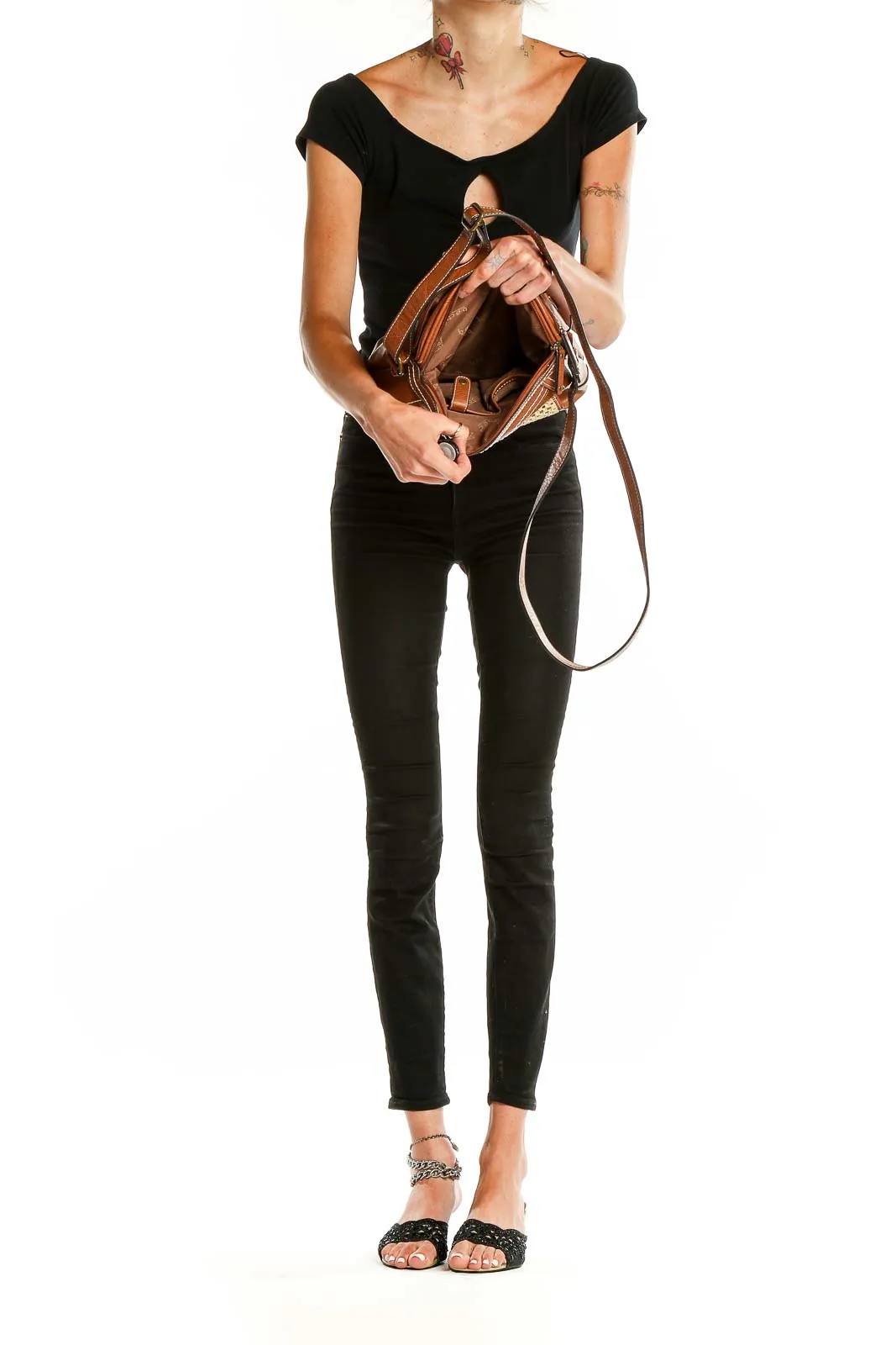 Brown Woven Crossbody Shoulder Bag