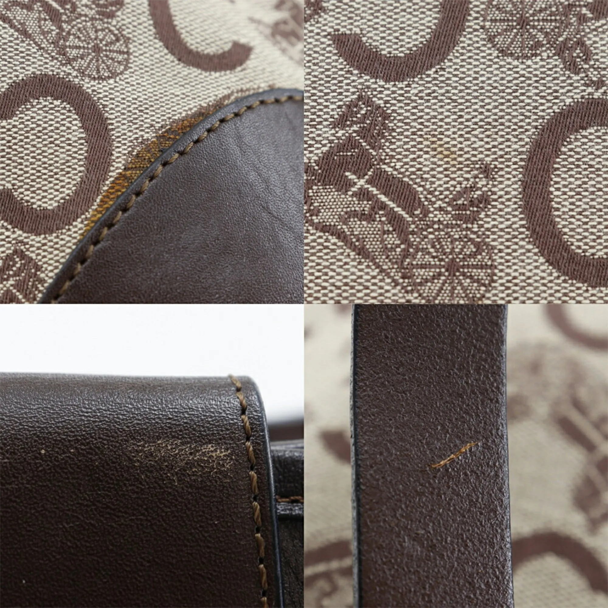 Celine C Macadam Tote Bag Canvas Made in France Brown Shoulder Handbag A4 Open Ladies