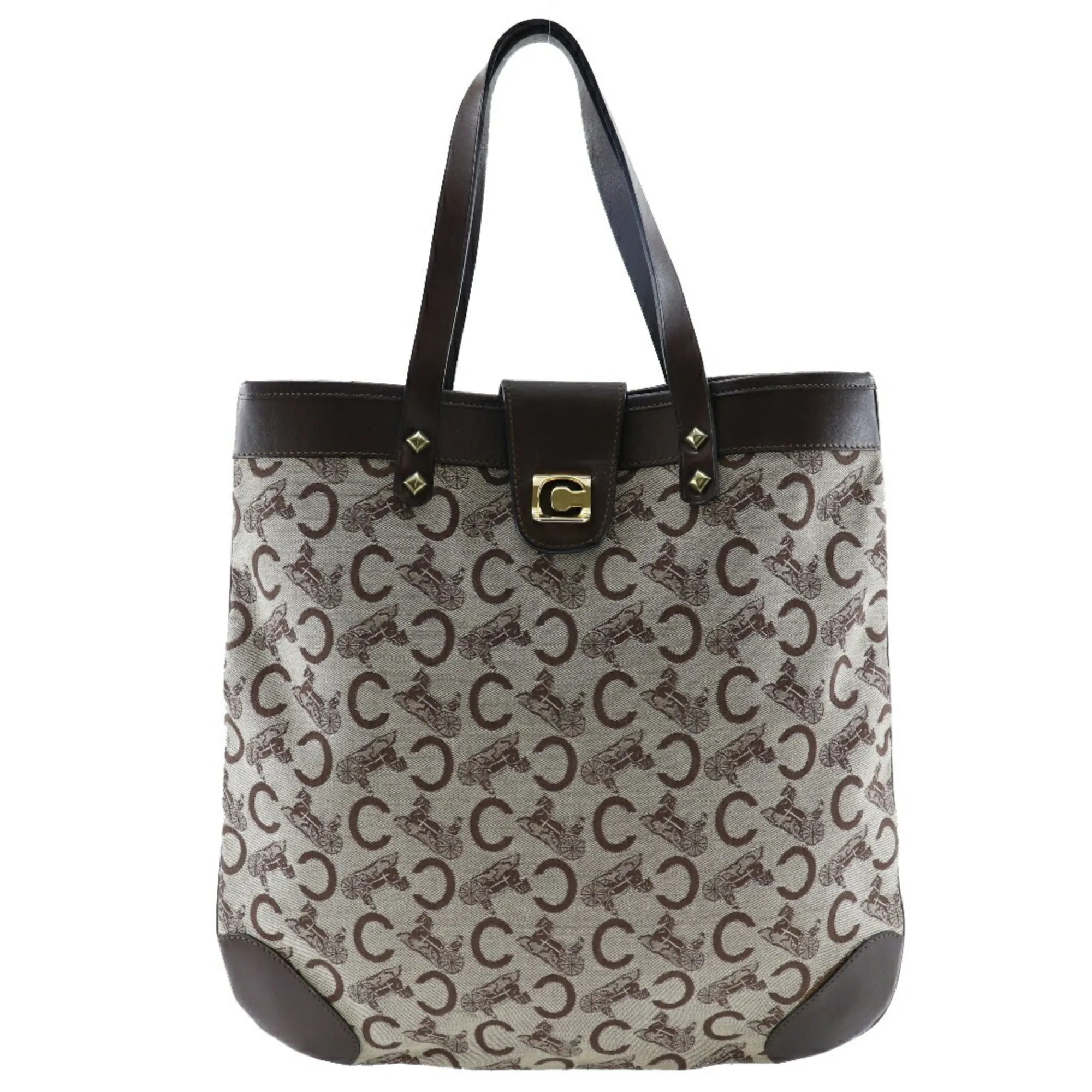 Celine C Macadam Tote Bag Canvas Made in France Brown Shoulder Handbag A4 Open Ladies