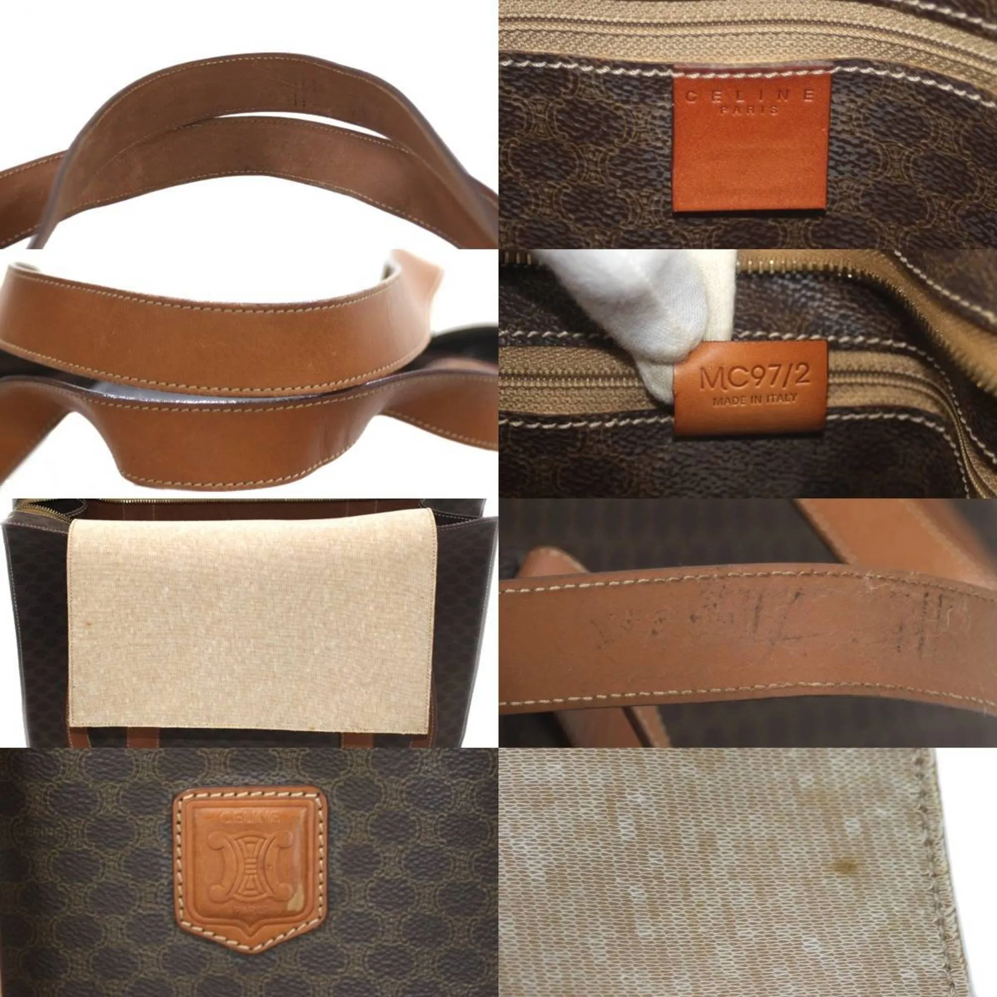 Celine Macadam Tote Bag Shoulder Brown PVC Leather Women's Men's KS