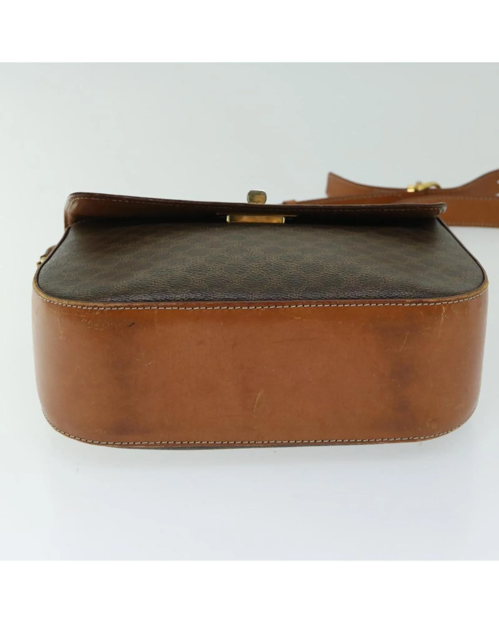 Celine Mini Luggage Tote Brown Canvas Leather Shoulder Bag