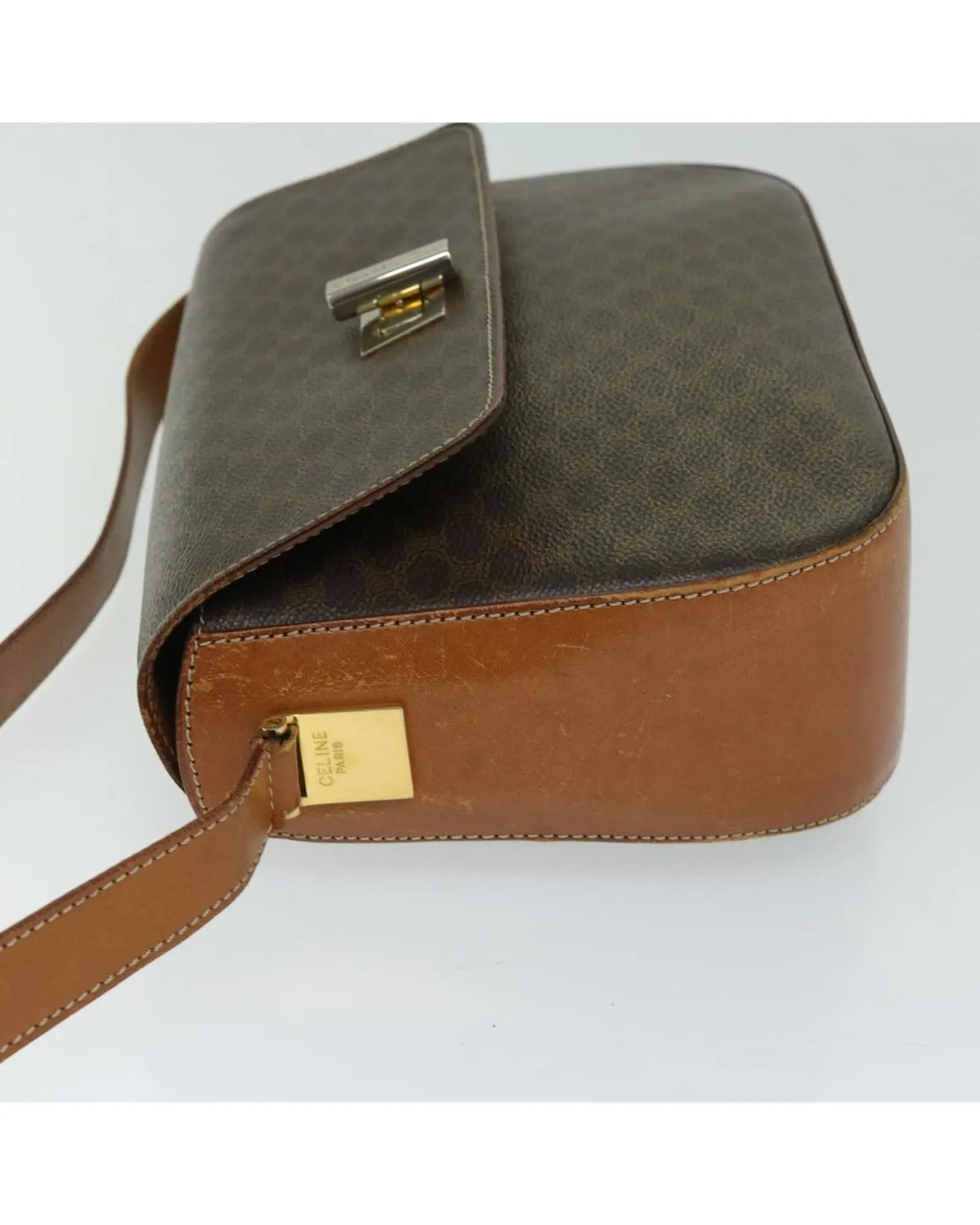 Celine Mini Luggage Tote Brown Canvas Leather Shoulder Bag