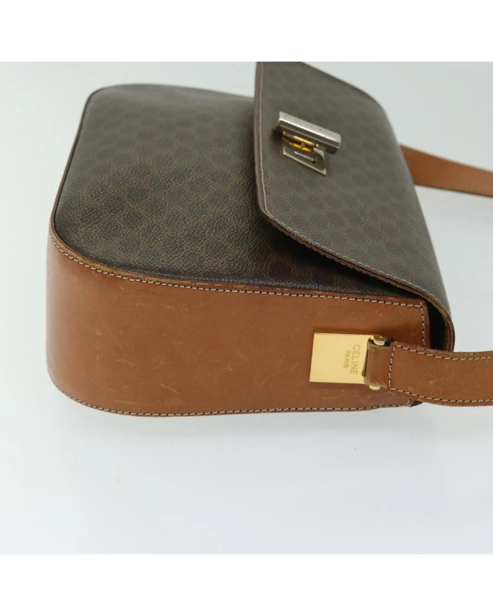 Celine Mini Luggage Tote Brown Canvas Leather Shoulder Bag