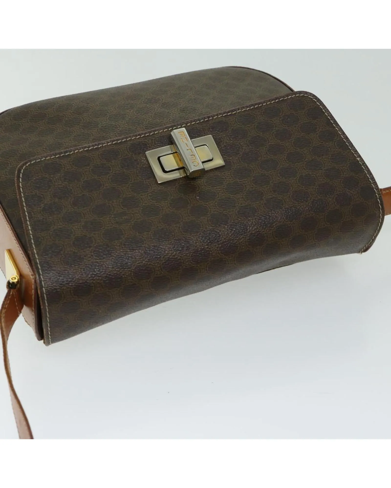Celine Mini Luggage Tote Brown Canvas Leather Shoulder Bag