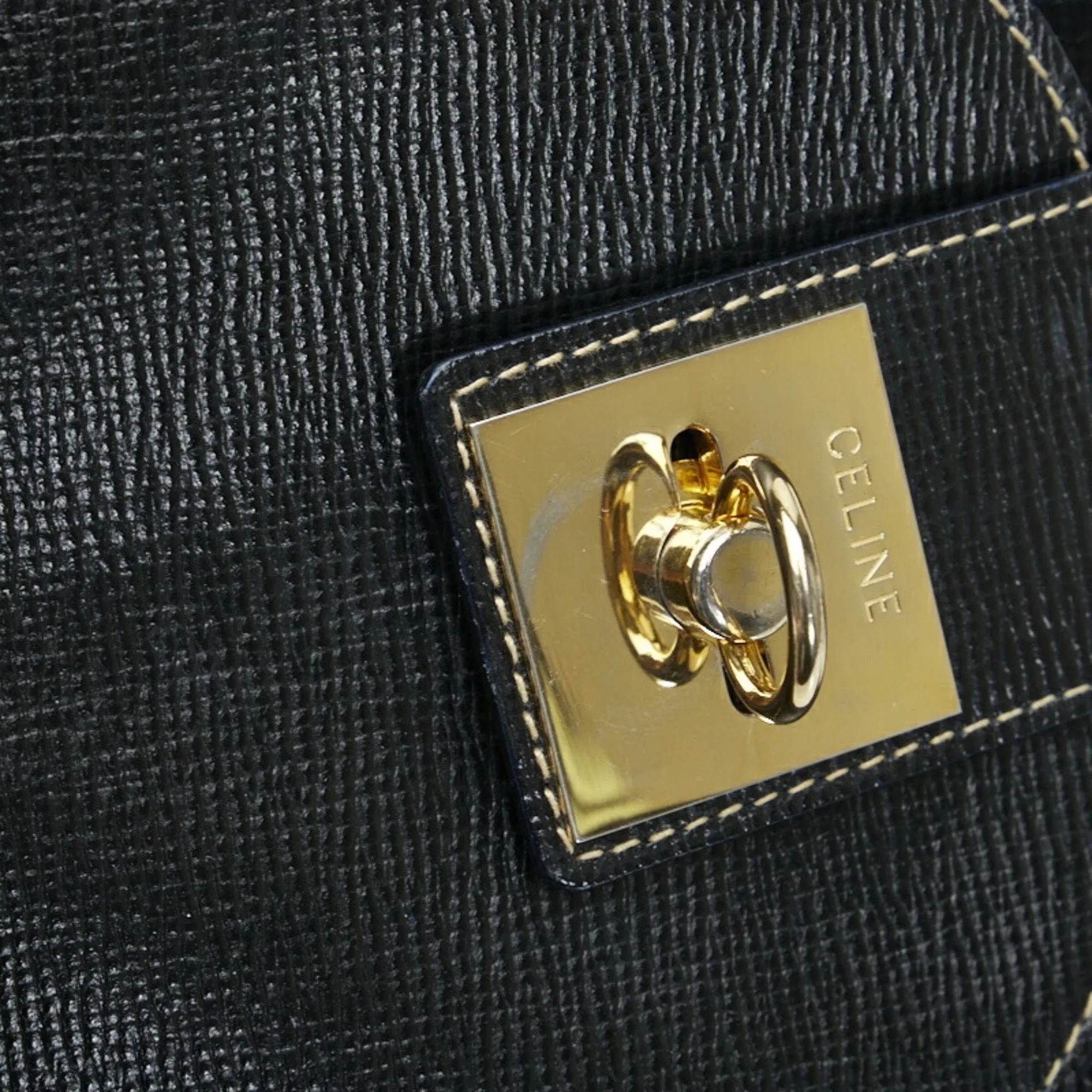 Celine tote bag shoulder black leather ladies
